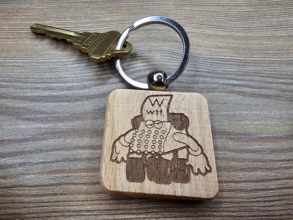 Sesame street typewriter keychain / bag charm: laser engraved wood, stainless steel keyring