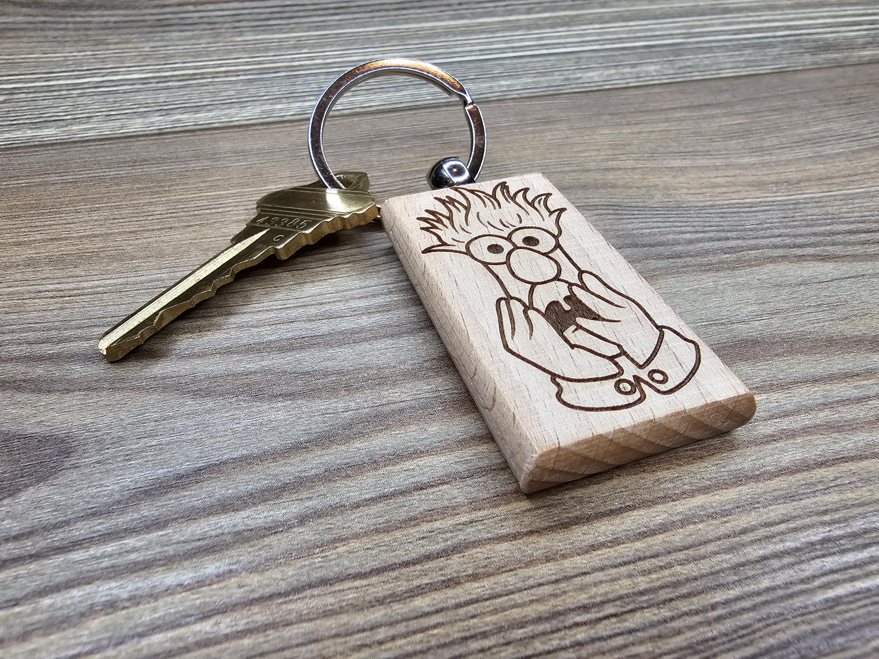 Laser engraved Muppets Beaker keychain / bag charm: Muppets fan gift, stainless steel keyring