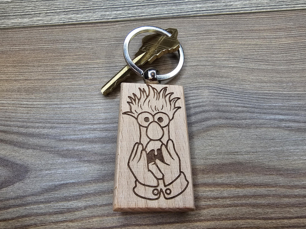 Laser engraved Muppets Beaker keychain / bag charm: Muppets fan gift, stainless steel keyring