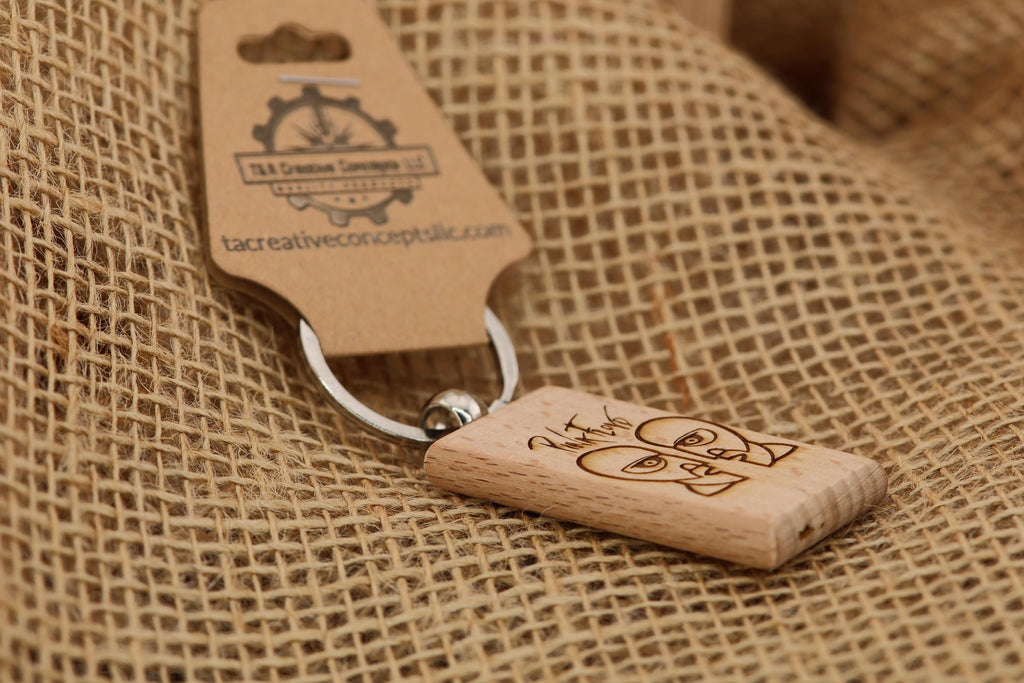 Pink Floyd The Division Bell keychain / bag charm: double-sided laser engraved hardwood, stainless steel ring