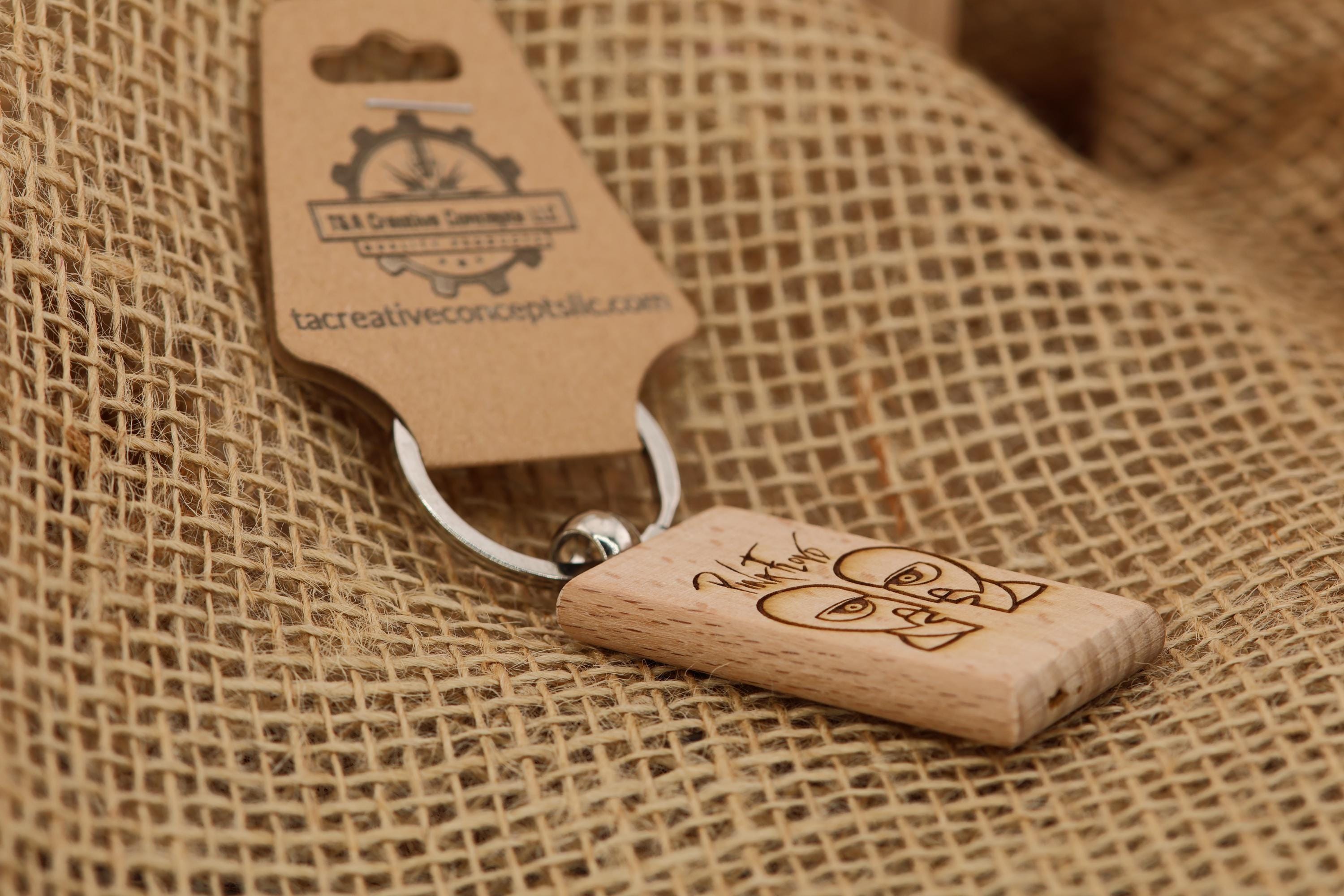 Pink Floyd The Division Bell keychain / bag charm: double-sided laser engraved hardwood, stainless steel ring
