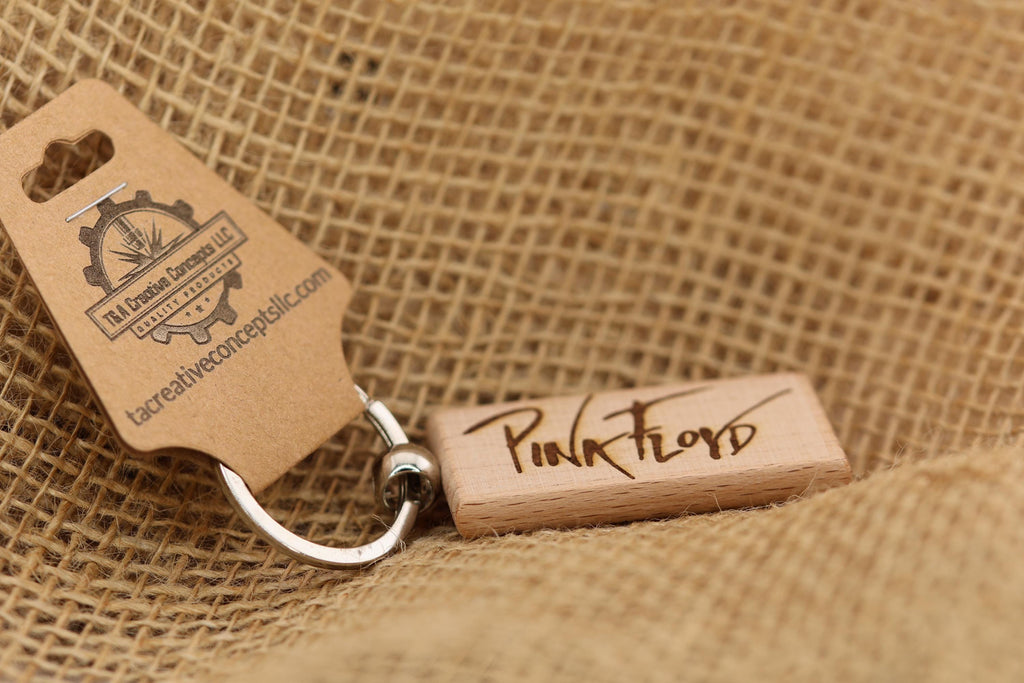 Pink Floyd keychain / bag charm:laser engraved hardwood with stainless steel keyring