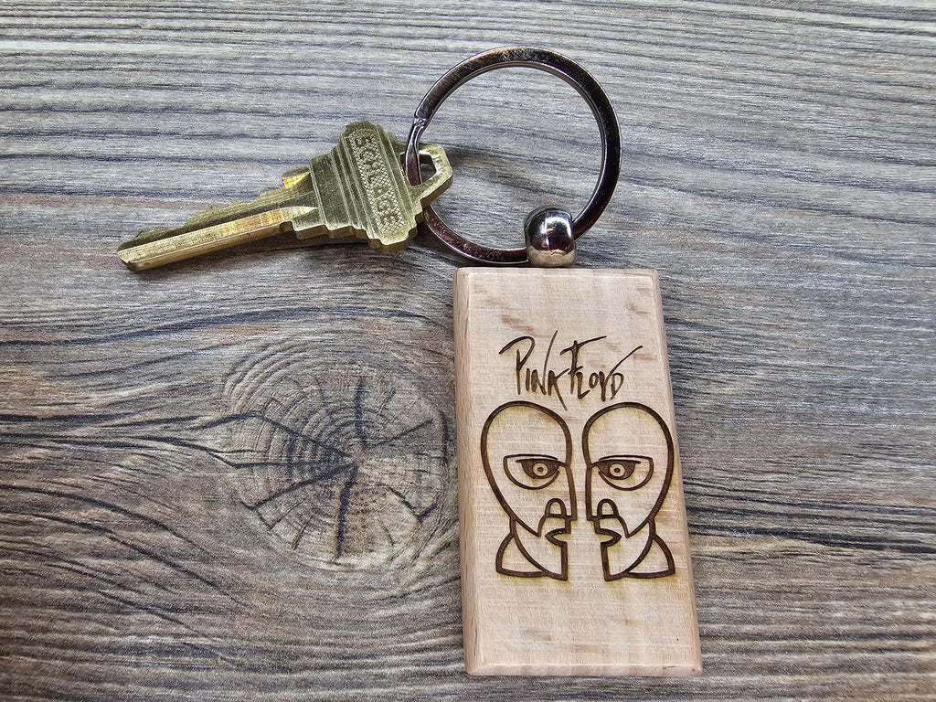 Pink Floyd The Division Bell keychain / bag charm: double-sided laser engraved hardwood, stainless steel ring