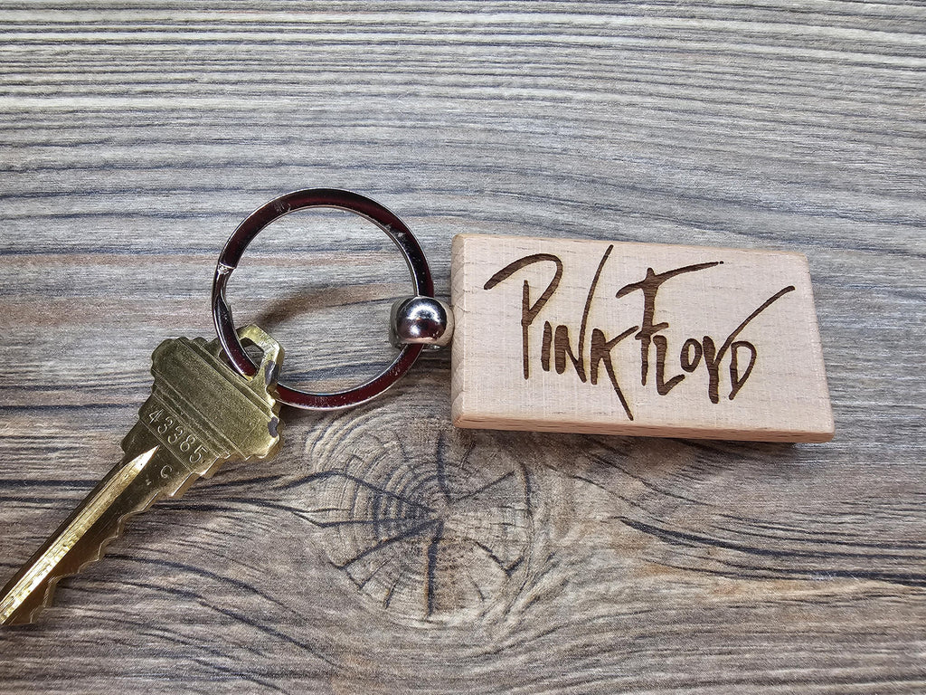 Pink Floyd keychain / bag charm:laser engraved hardwood with stainless steel keyring