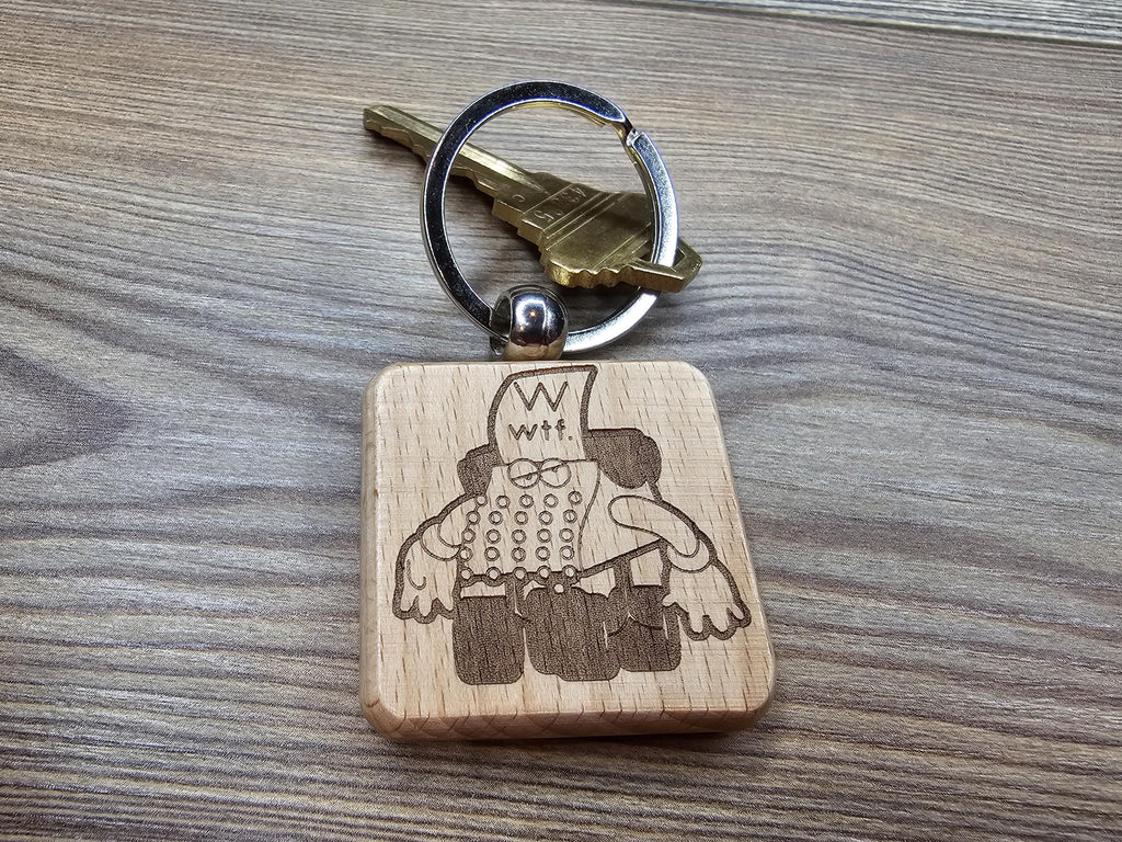 Sesame street typewriter keychain / bag charm: laser engraved wood, stainless steel keyring