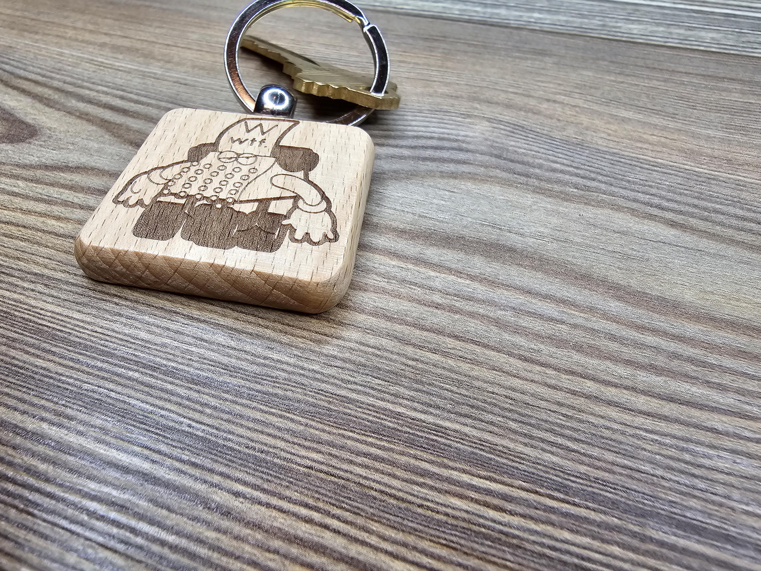 Sesame street typewriter keychain / bag charm: laser engraved wood, stainless steel keyring