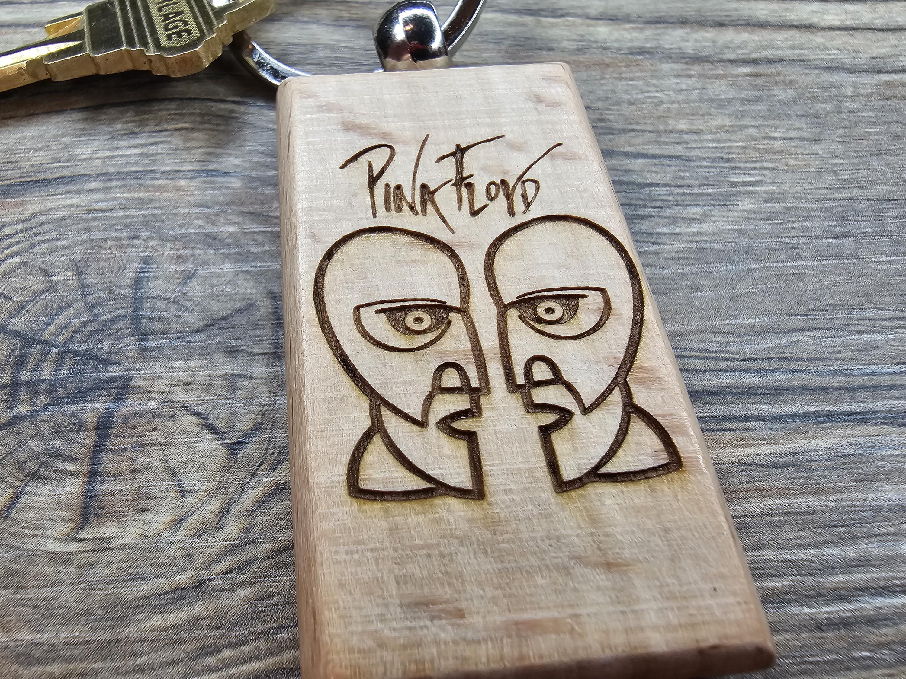 Pink Floyd The Division Bell keychain / bag charm: double-sided laser engraved hardwood, stainless steel ring