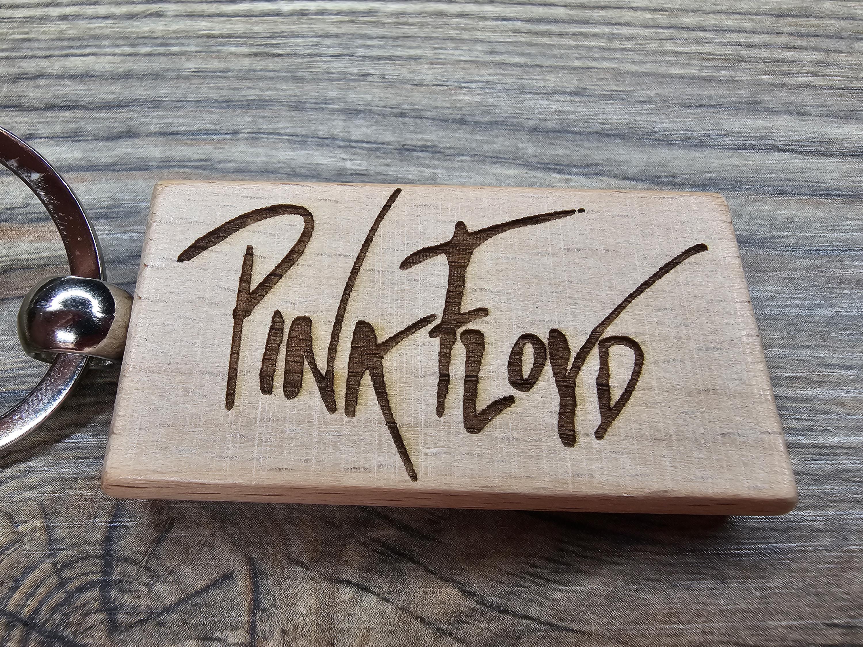 Pink Floyd keychain / bag charm:laser engraved hardwood with stainless steel keyring
