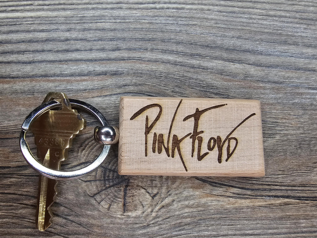 Pink Floyd keychain / bag charm:laser engraved hardwood with stainless steel keyring