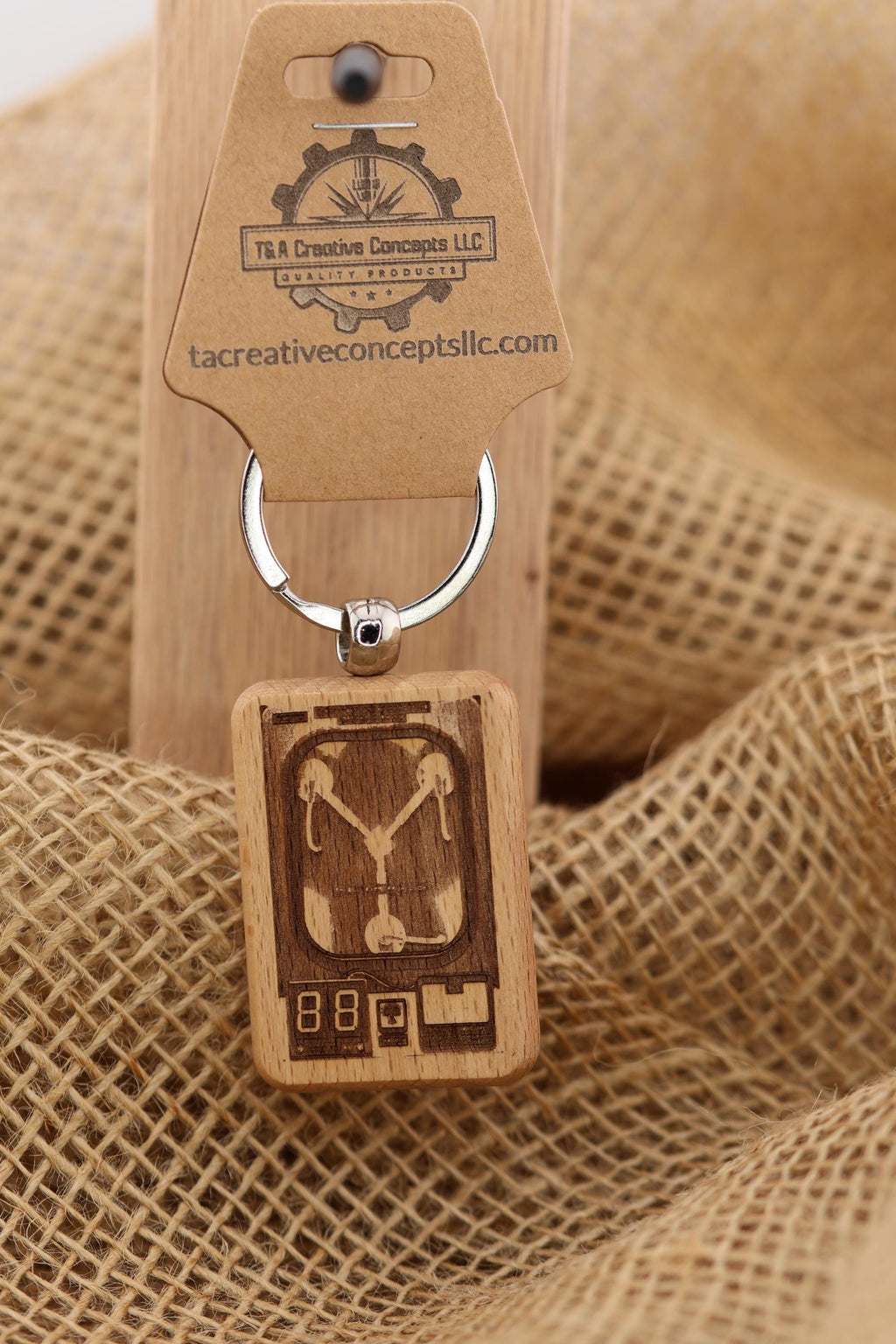 Flux capacitor keychain / bag charm: laser engraved hardwood - back to the future