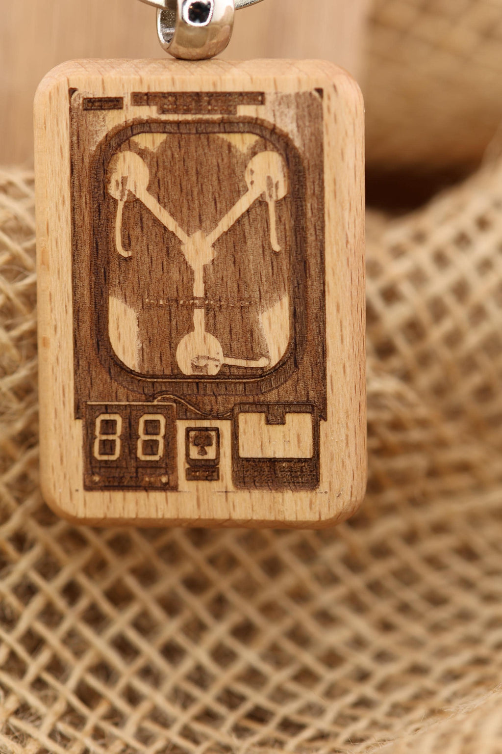 Flux capacitor keychain / bag charm: laser engraved hardwood - back to the future