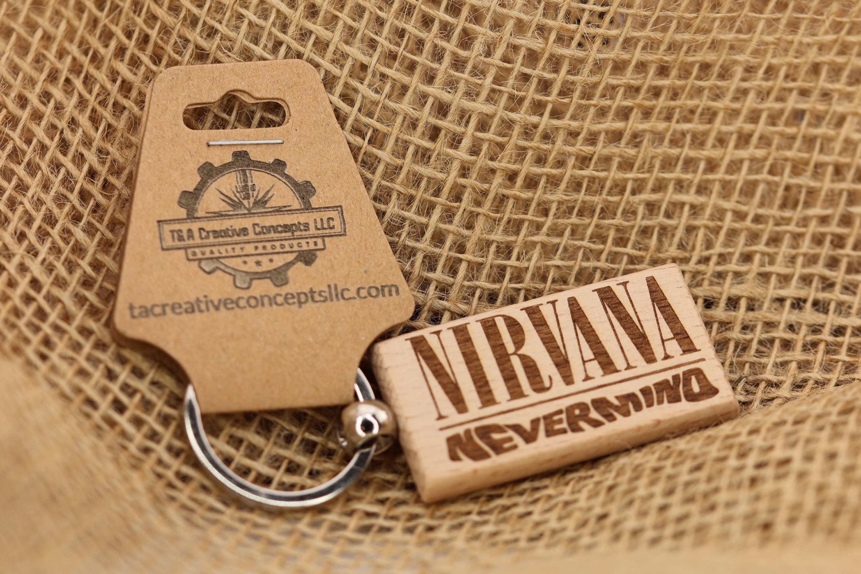Nirvana Nevermind keychain / bag charm: laser engraved hardwood, stainless steel keyring