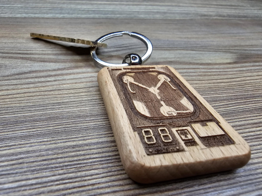 Flux capacitor keychain / bag charm: laser engraved hardwood - back to the future