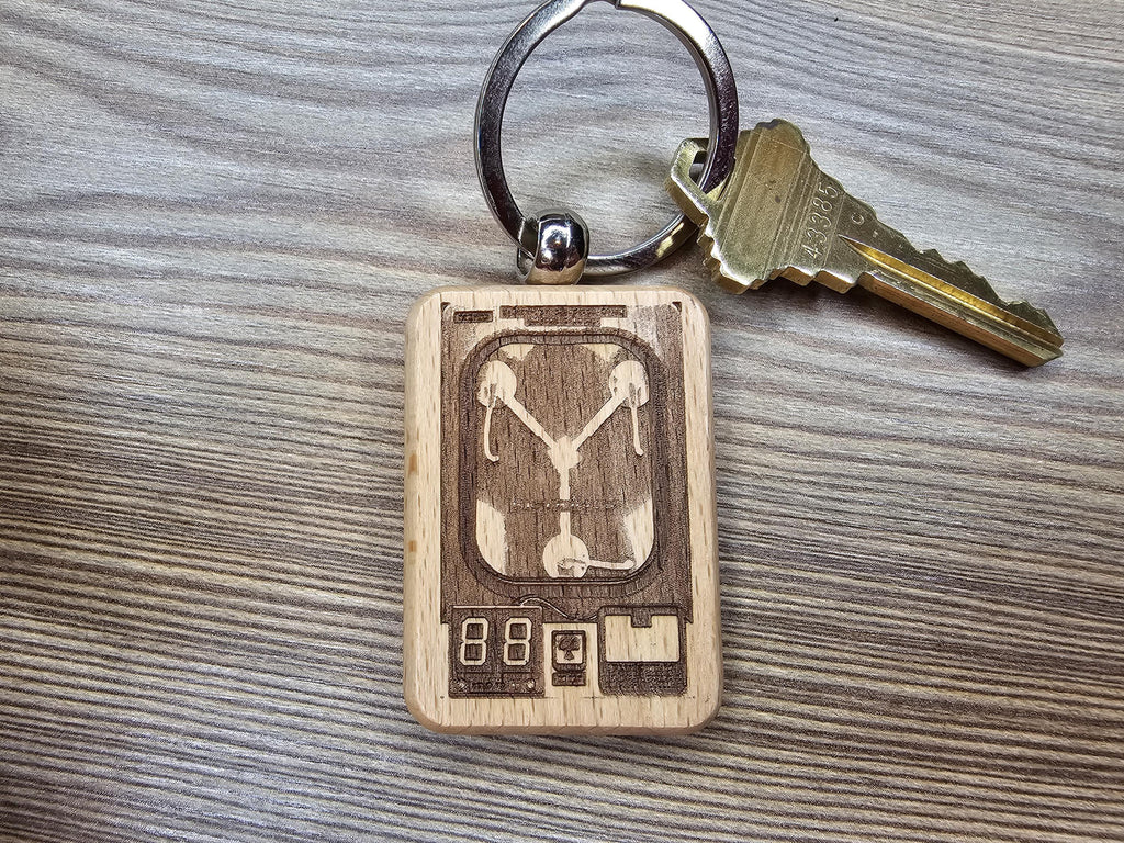Flux capacitor keychain / bag charm: laser engraved hardwood - back to the future