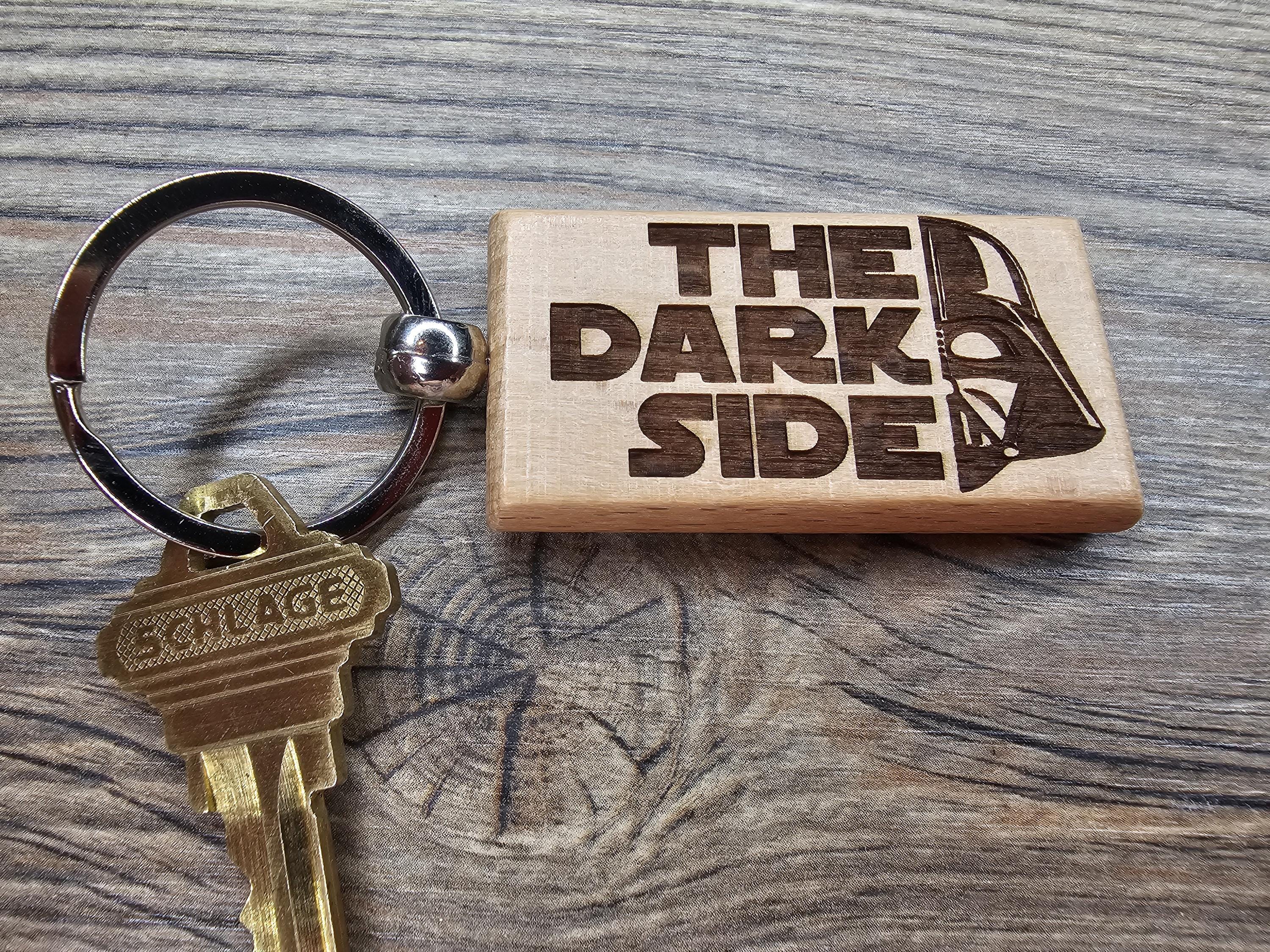 Darth vader "The Dark Side" keychain / bag charm: laser engraved hardwood, stainless steel - star wars gift