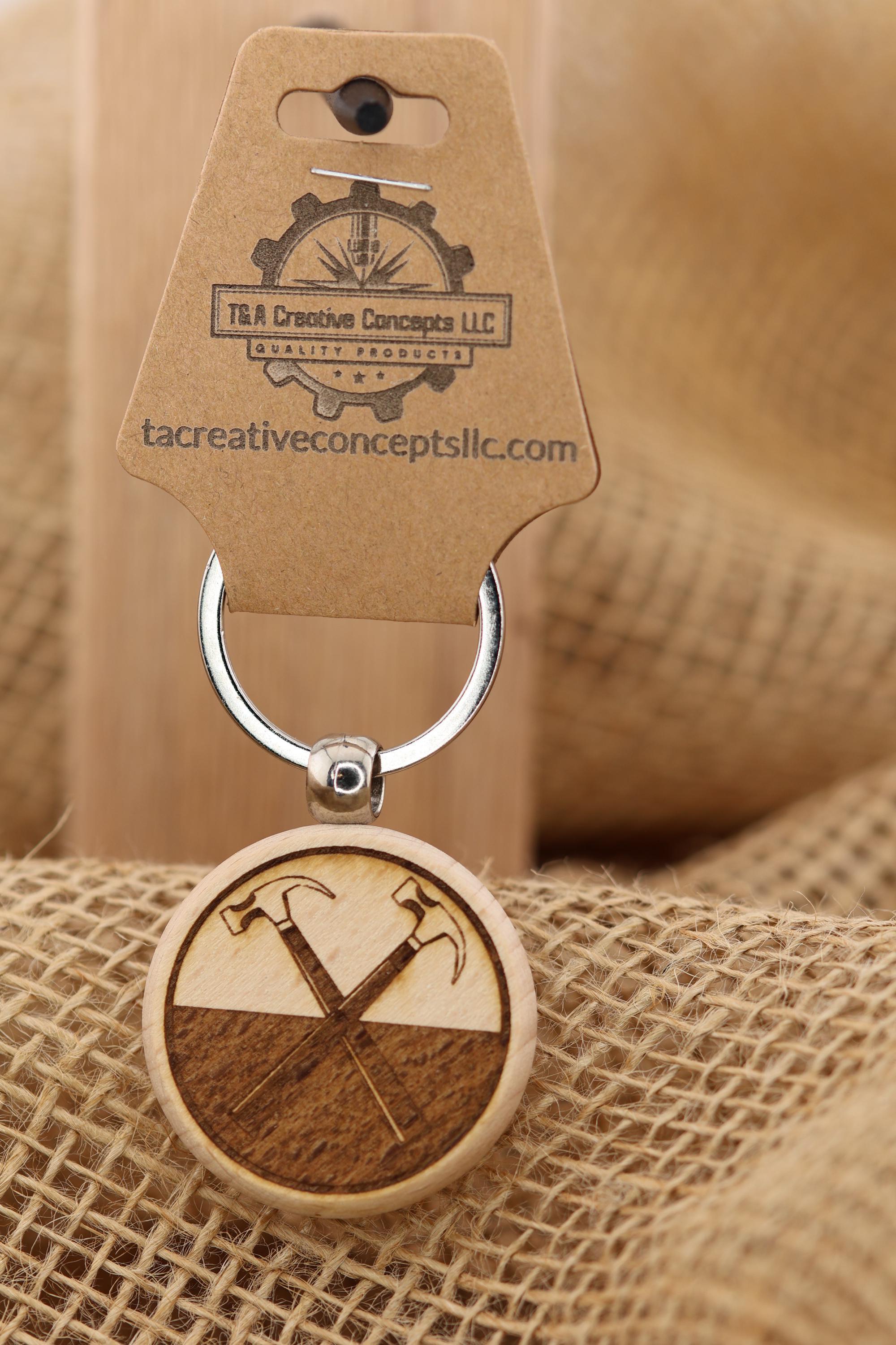 Pink Floyd hammers keychain: laser engraved hardwood, stainless steel keyring