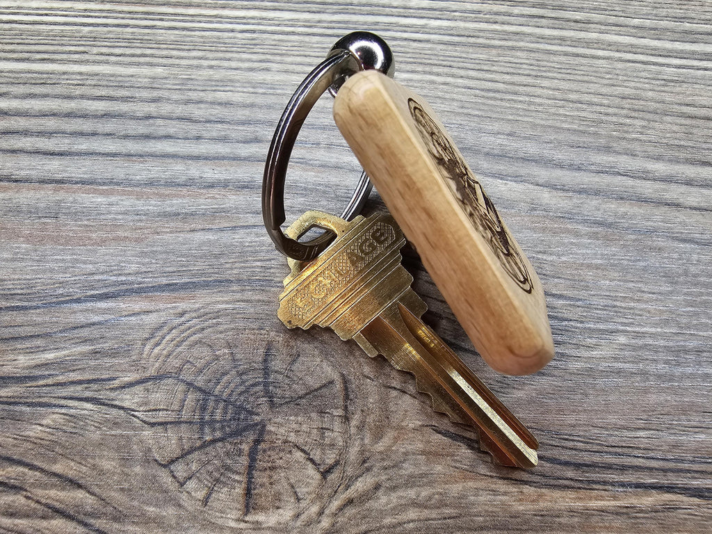 Back to the future keychain / bag charm: laser engraved hardwood, stainless steel keyring