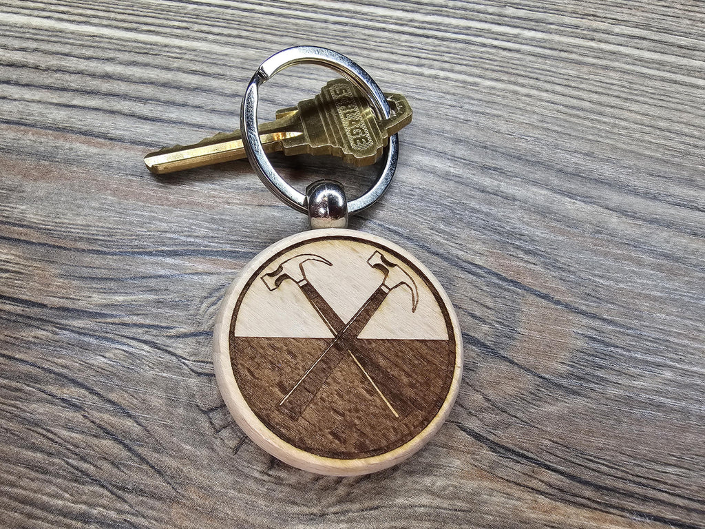 Pink Floyd hammers keychain: laser engraved hardwood, stainless steel keyring