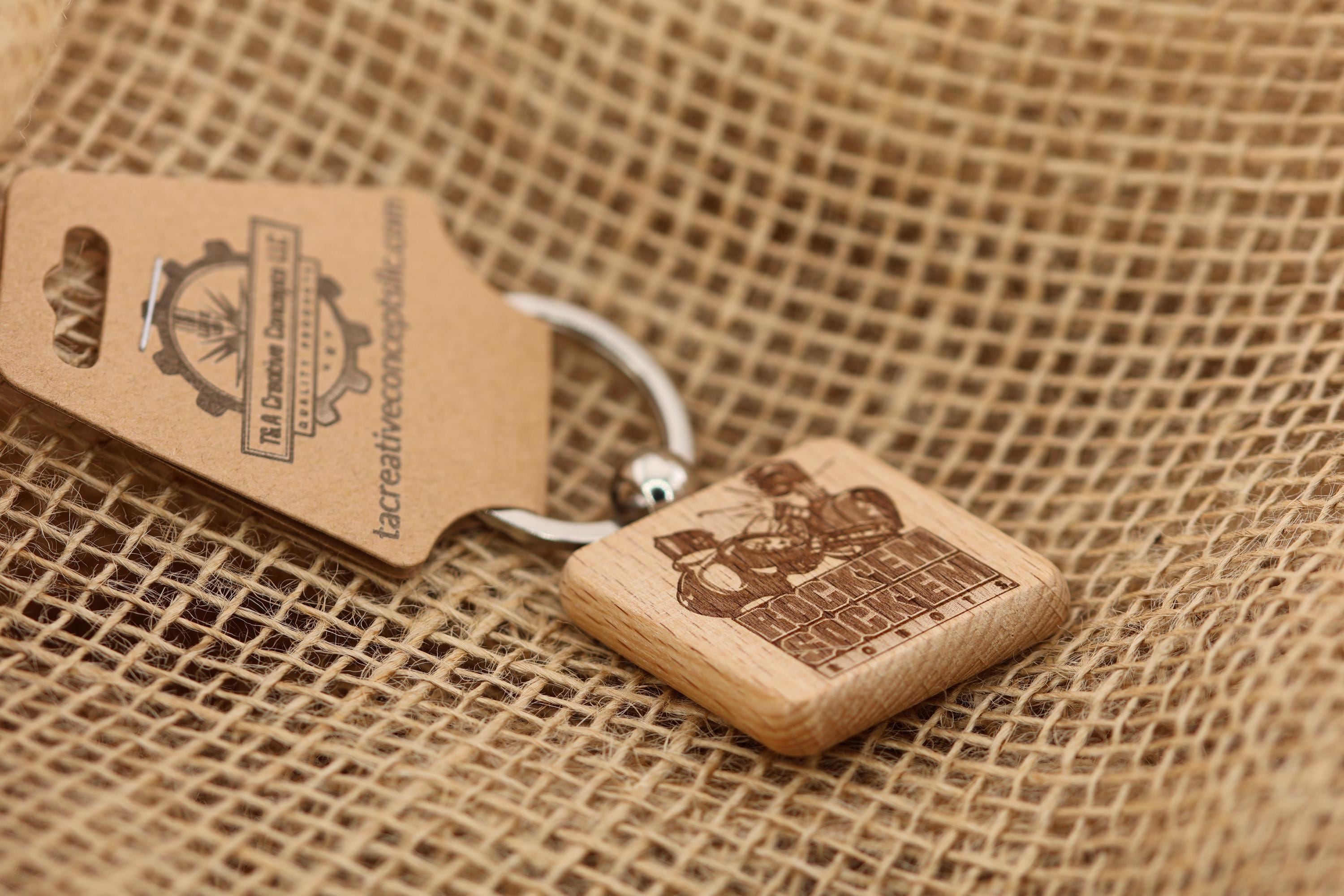 Rock'em Sock'em Robots keychain / bag charm: laser engraved wood, retro game gift