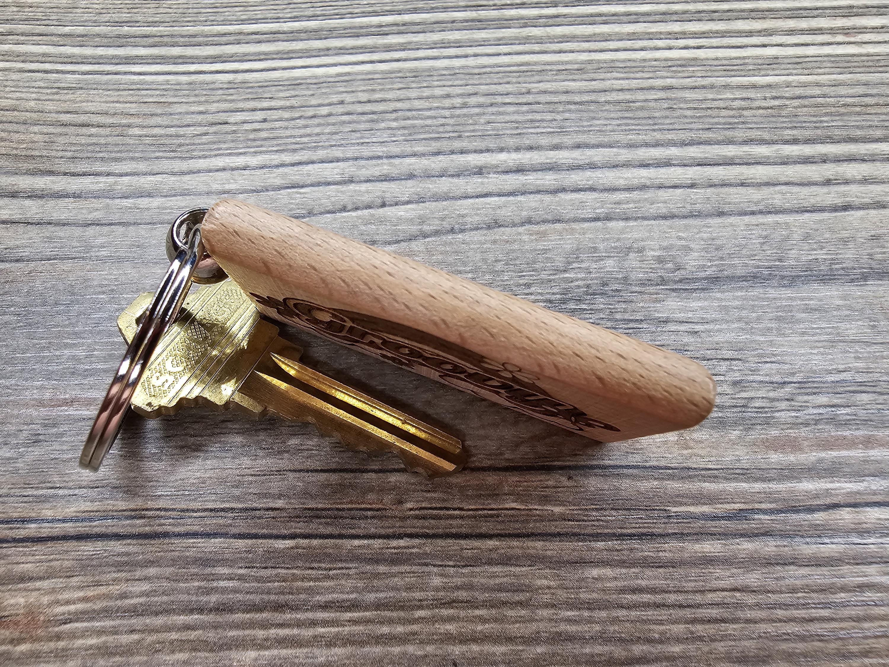 Groovy hardwood keychain / bag charm: laser engraved retro 70s style