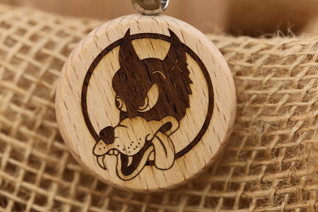 Grateful Dead Dire Wolf keychain / bag charm – double-sided laser engraved wood with stainless steel keyring, music fan gift