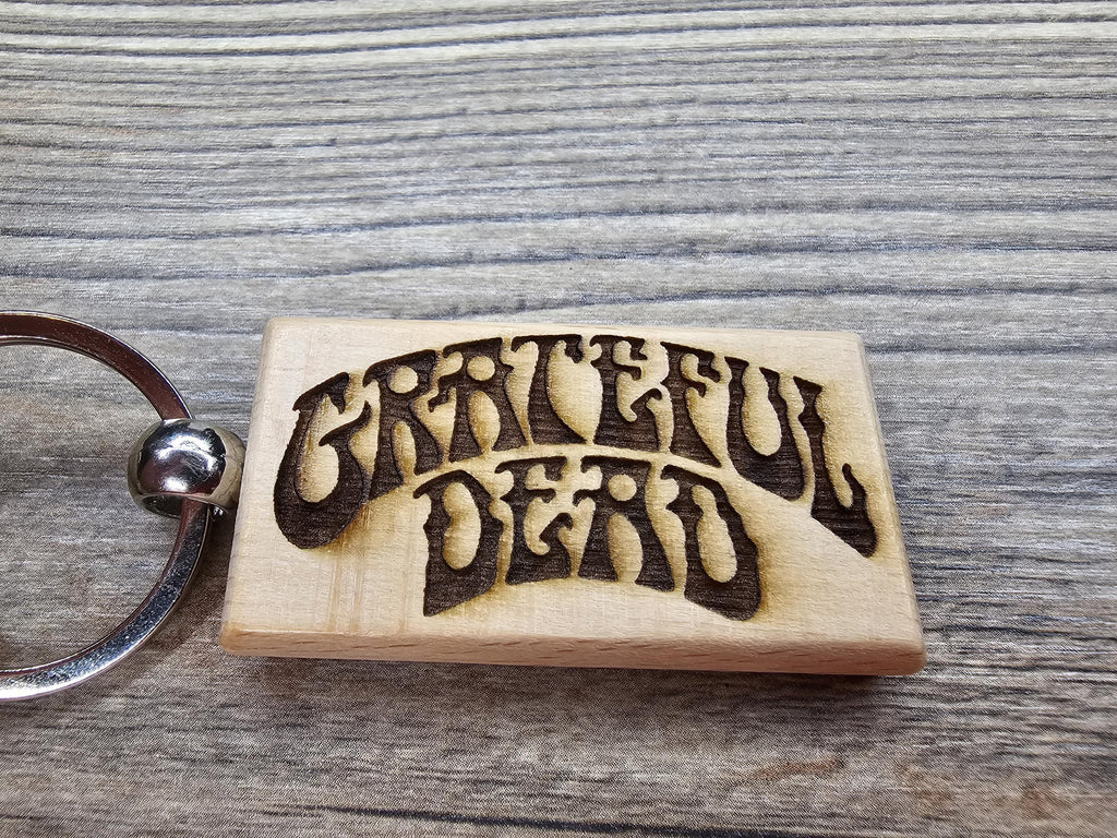 Grateful Dead keychain / bag charm– double-sided laser engraved hardwood with stainless steel keyring, deadhead gift