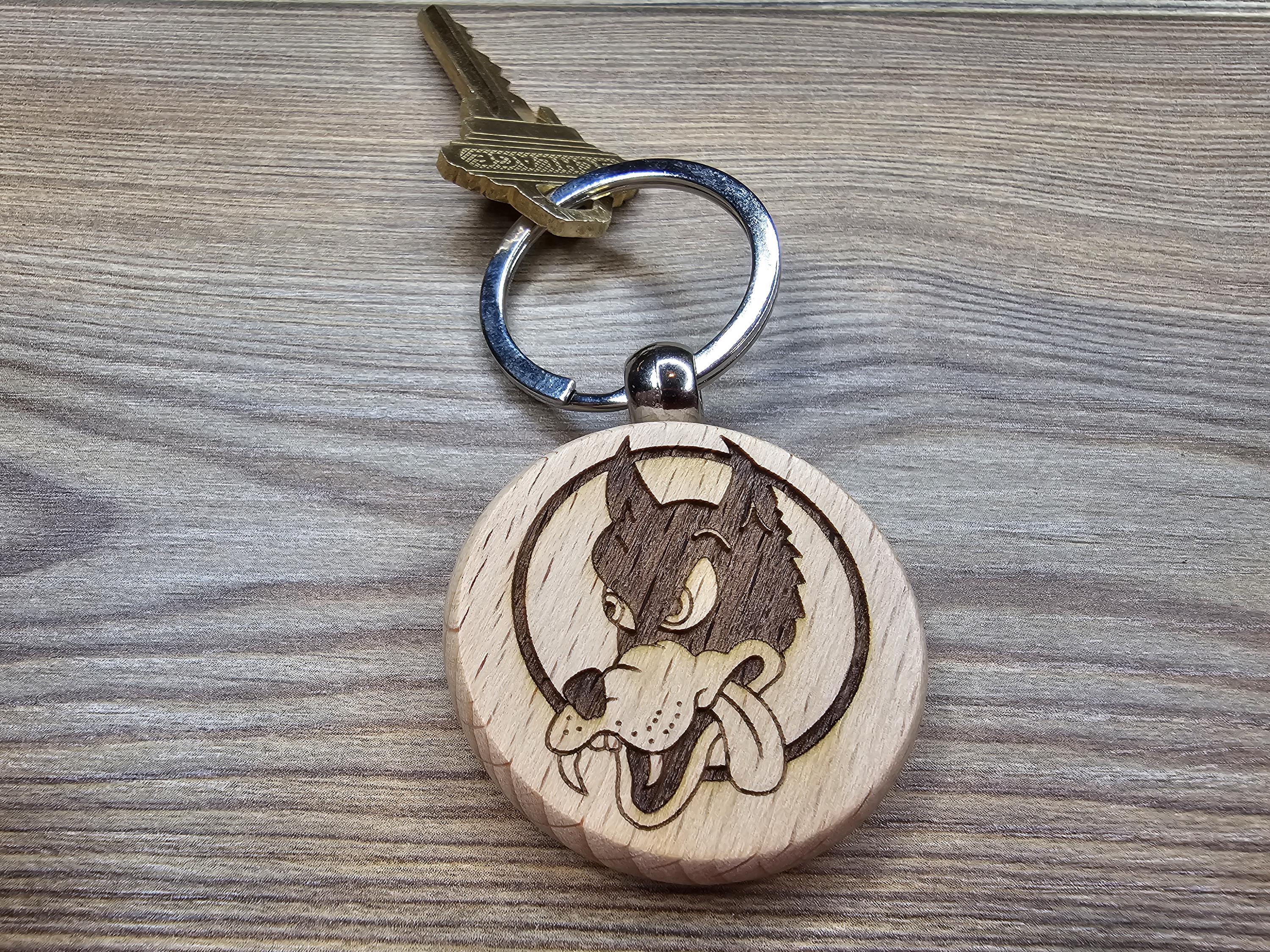 Grateful Dead Dire Wolf keychain / bag charm – double-sided laser engraved wood with stainless steel keyring, music fan gift