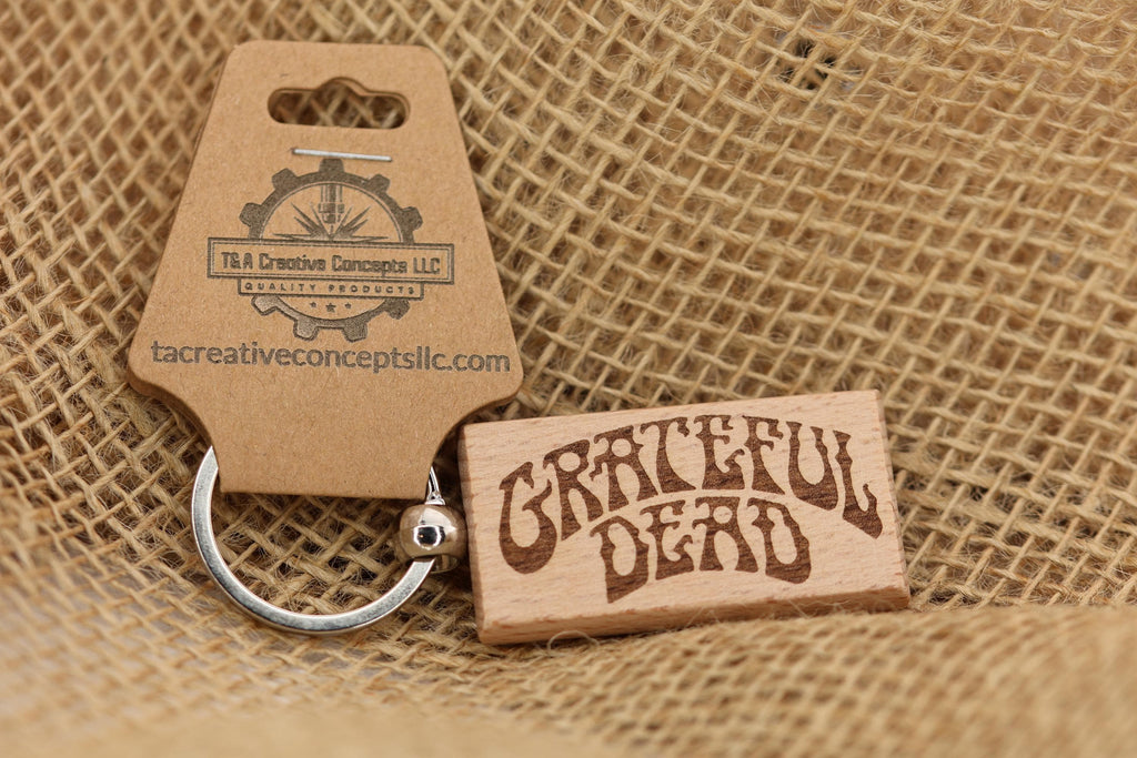 Grateful Dead keychain / bag charm– double-sided laser engraved hardwood with stainless steel keyring, deadhead gift