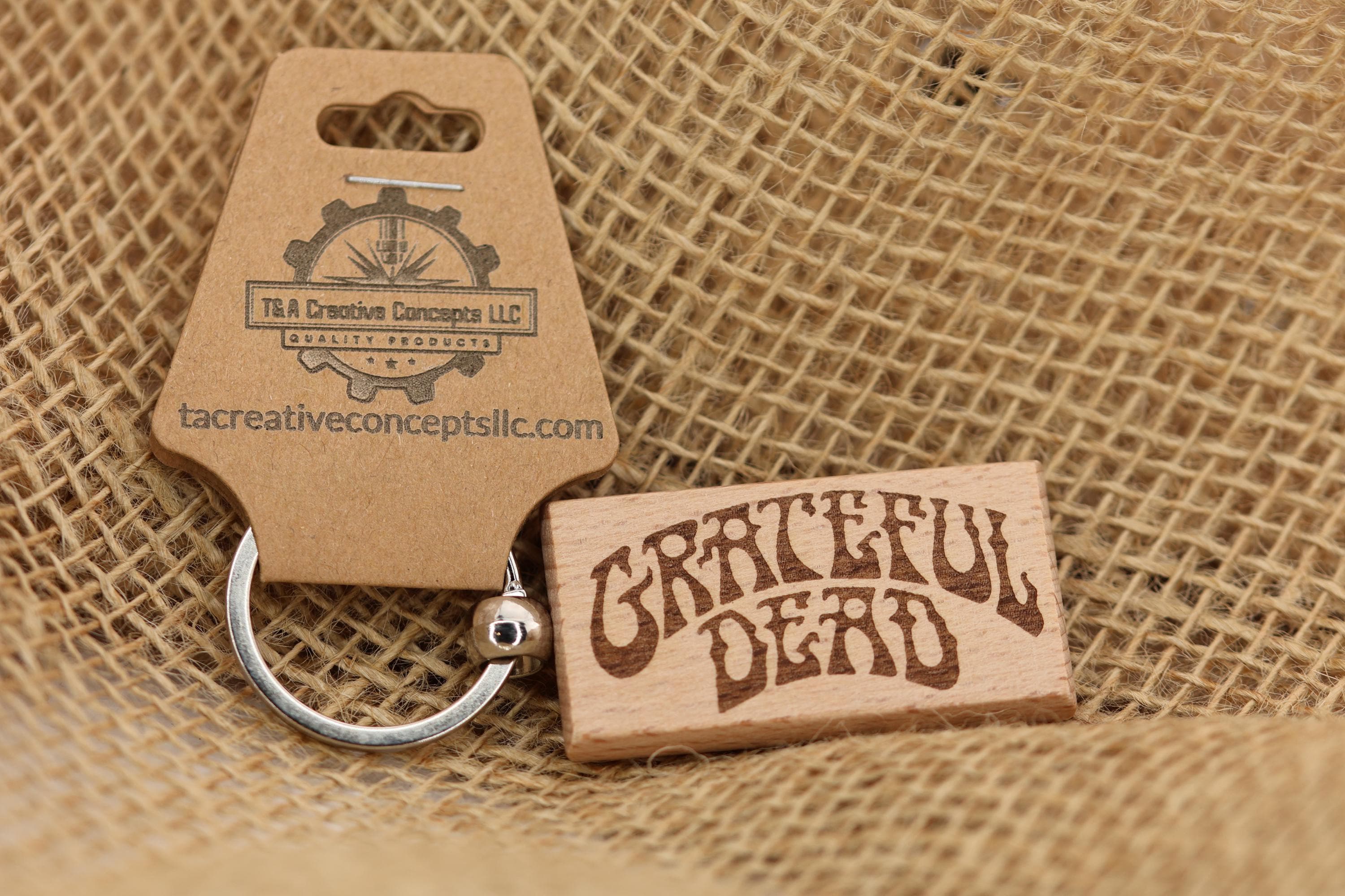 Grateful Dead keychain / bag charm– double-sided laser engraved hardwood with stainless steel keyring, deadhead gift