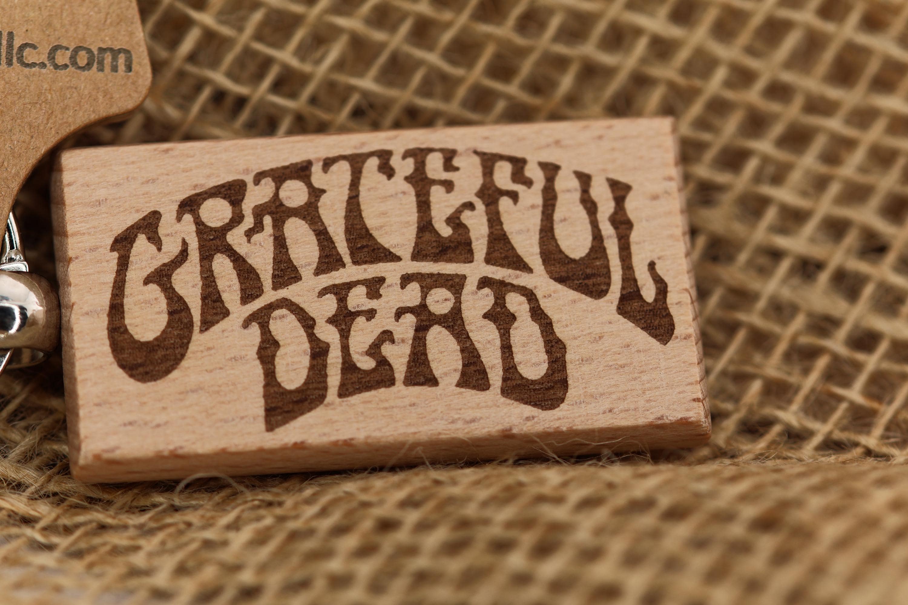 Grateful Dead keychain / bag charm– double-sided laser engraved hardwood with stainless steel keyring, deadhead gift