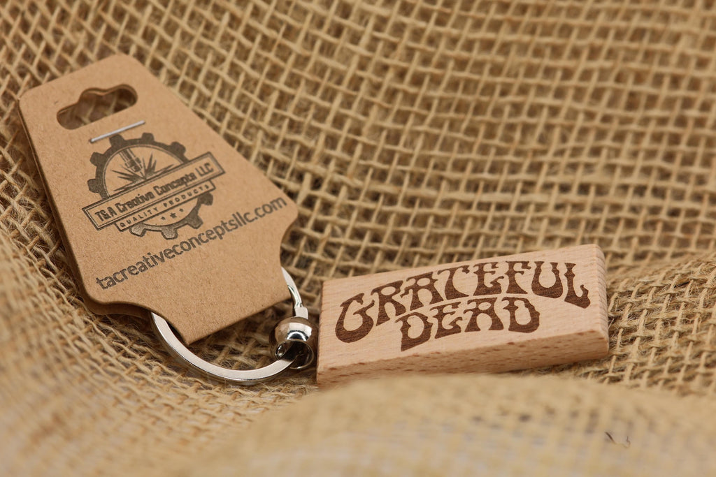Grateful Dead keychain / bag charm– double-sided laser engraved hardwood with stainless steel keyring, deadhead gift