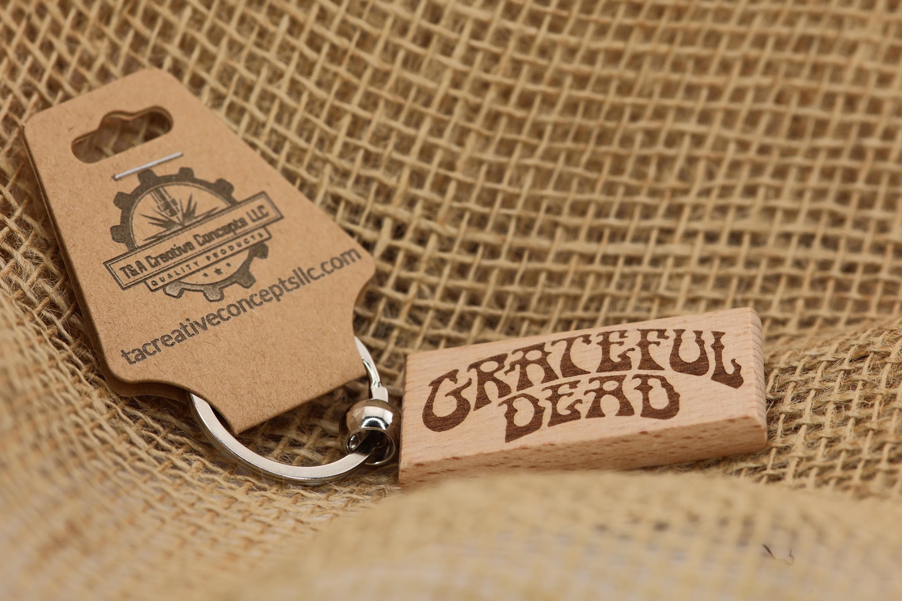 Grateful Dead keychain / bag charm– double-sided laser engraved hardwood with stainless steel keyring, deadhead gift