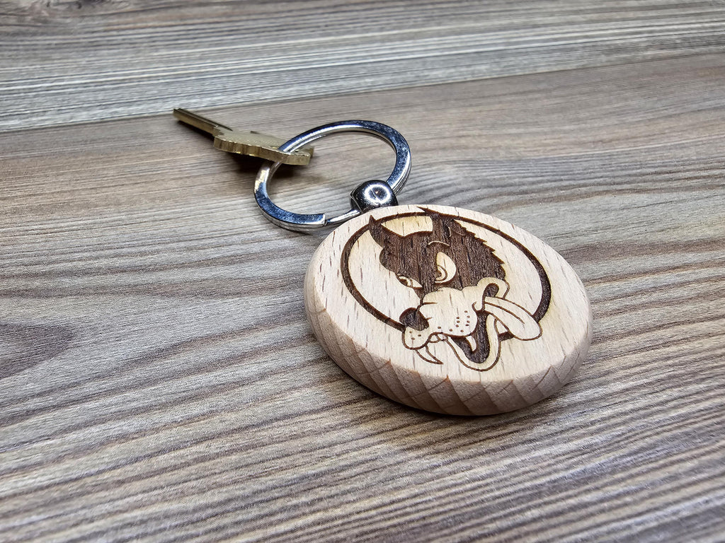 Grateful Dead Dire Wolf keychain / bag charm – double-sided laser engraved wood with stainless steel keyring, music fan gift