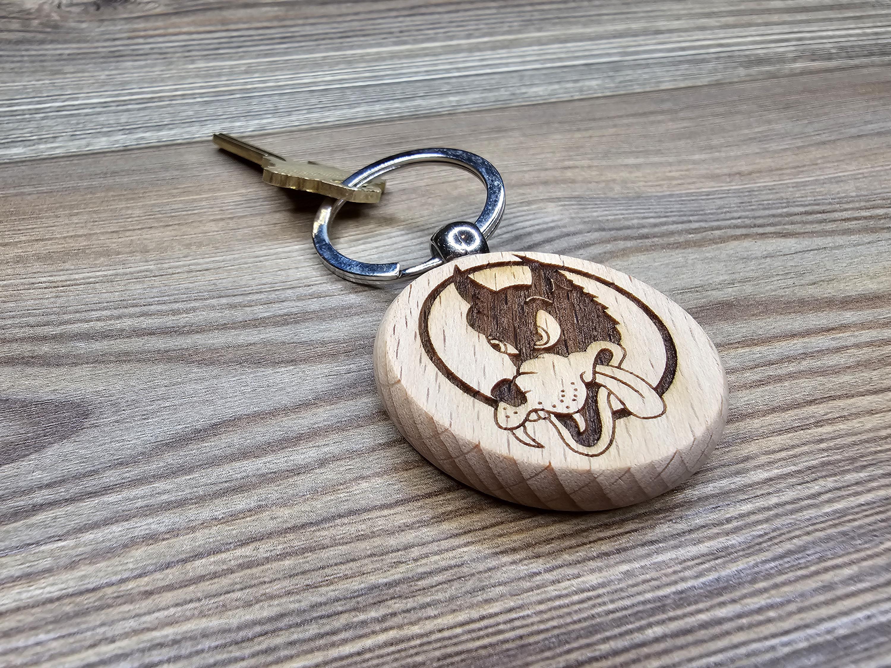 Grateful Dead Dire Wolf keychain / bag charm – double-sided laser engraved wood with stainless steel keyring, music fan gift