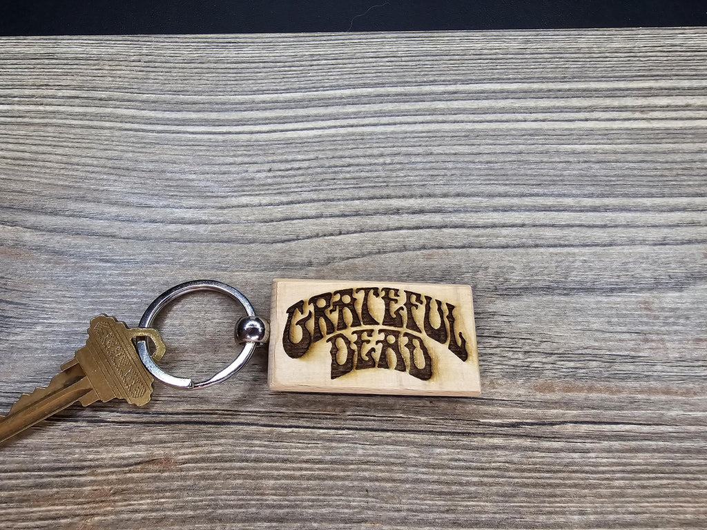 Grateful Dead keychain / bag charm– double-sided laser engraved hardwood with stainless steel keyring, deadhead gift