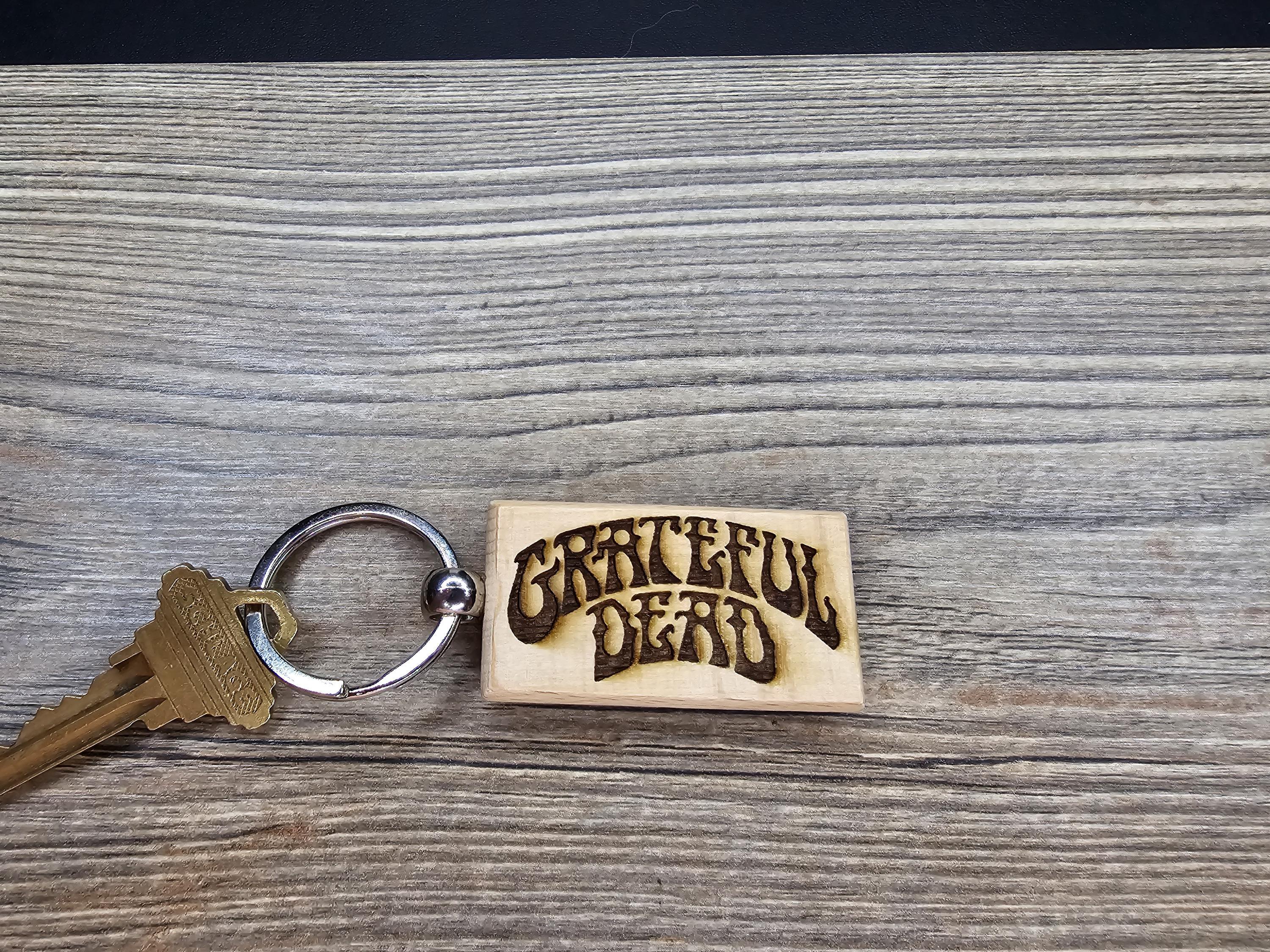 Grateful Dead keychain / bag charm– double-sided laser engraved hardwood with stainless steel keyring, deadhead gift