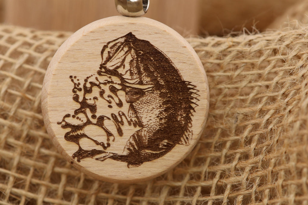 Laser engraved Largemouth Bass keychain / bag charm: hardwood fisherman gift