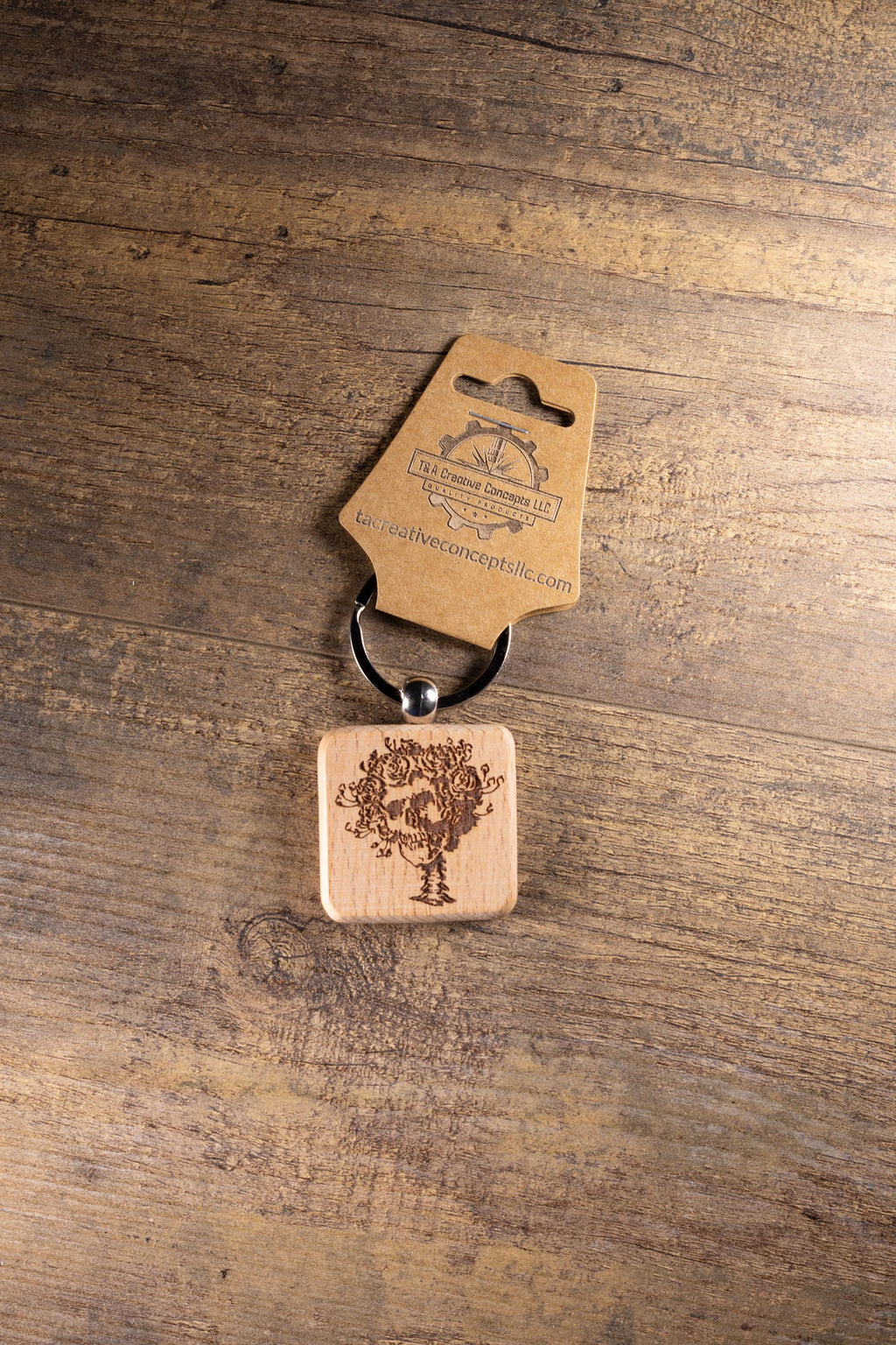 Grateful Dead Bertha keychain / bag charm – double-sided laser engraved wood with stainless steel keyring, band fan gift