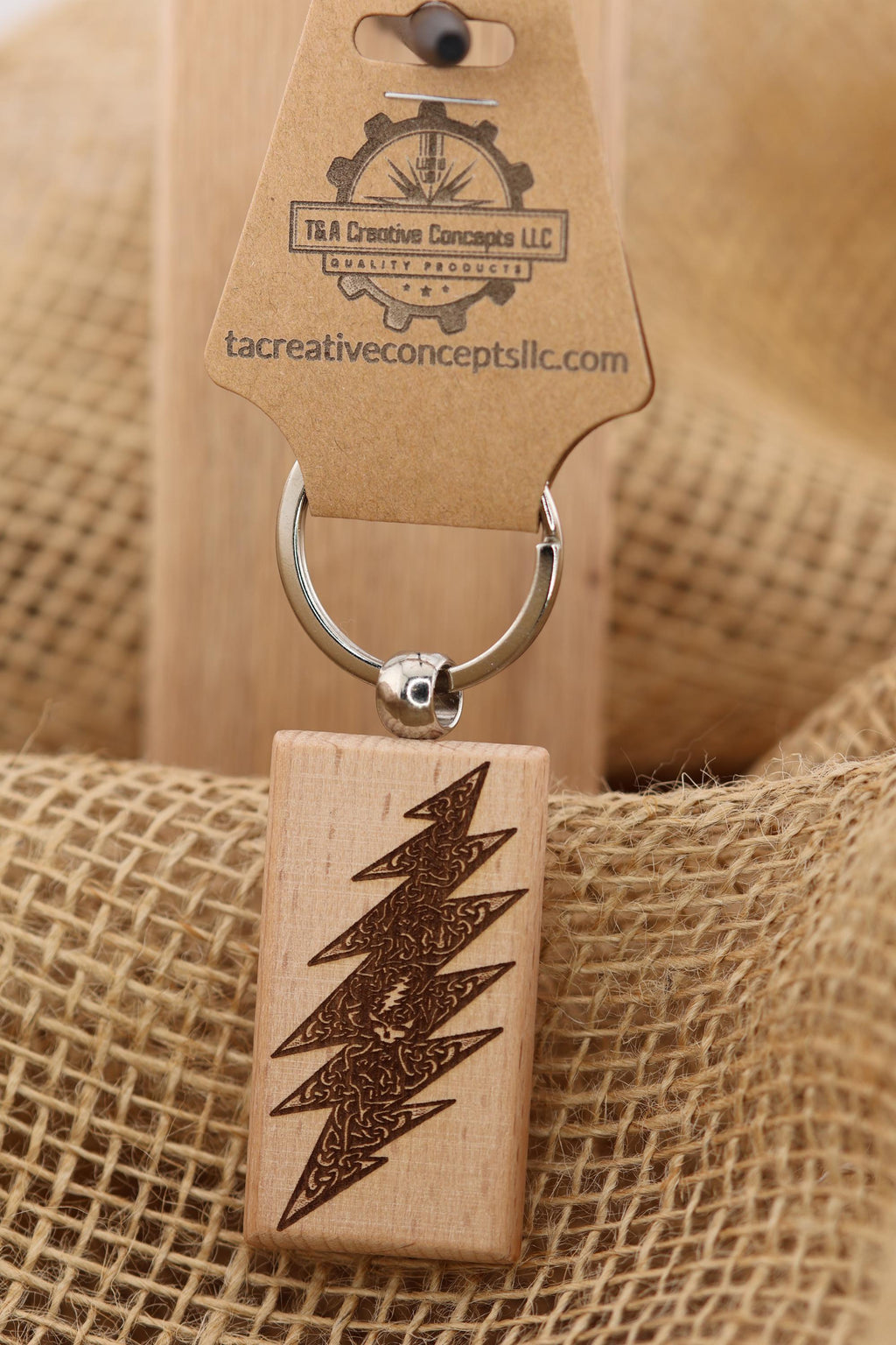 Grateful Dead 13-point celtic bolt keychain / bag charm – double-sided laser engraved hardwood w/stainless steel keyring, deadhead gift