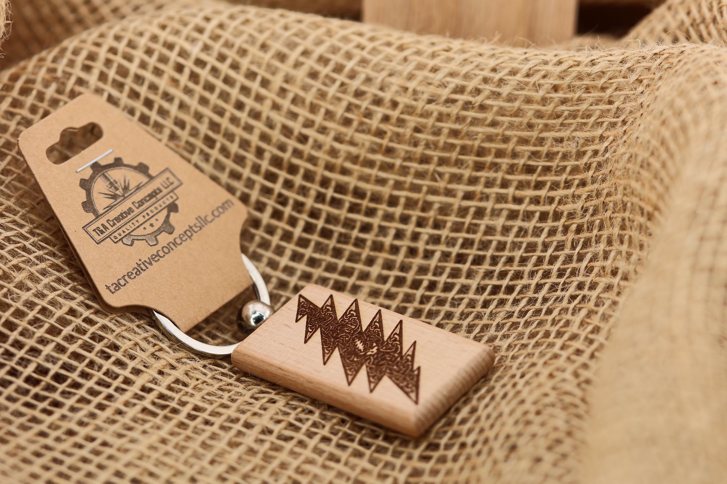 Grateful Dead 13-point celtic bolt keychain / bag charm – double-sided laser engraved hardwood w/stainless steel keyring, deadhead gift