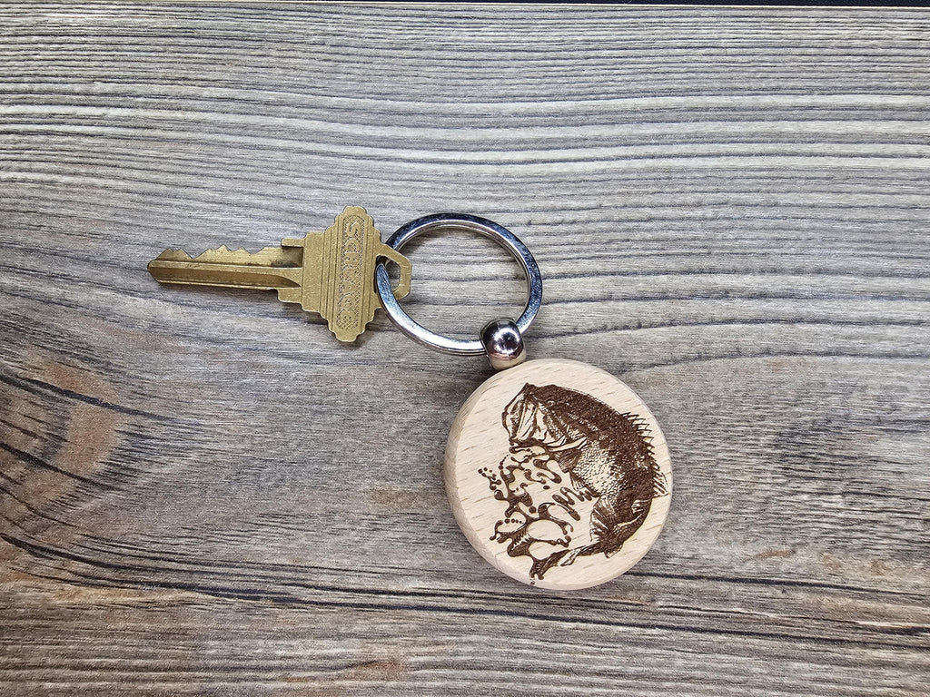 Laser engraved Largemouth Bass keychain / bag charm: hardwood fisherman gift