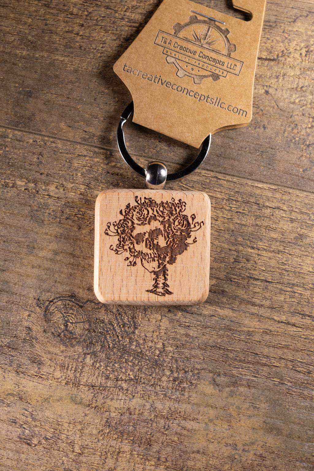 Grateful Dead Bertha keychain / bag charm – double-sided laser engraved wood with stainless steel keyring, band fan gift