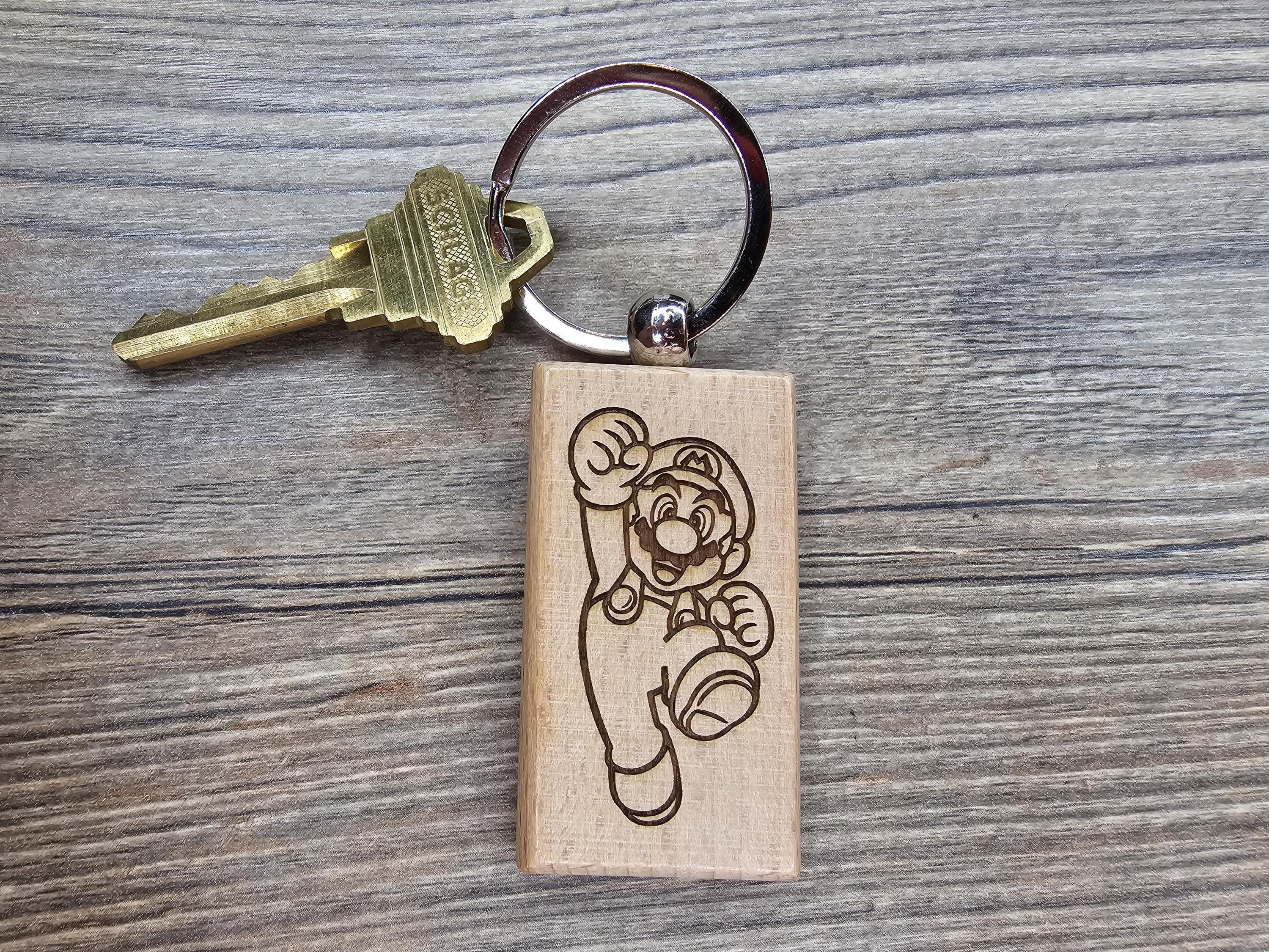 Laser engraved hardwood Mario keychain / bag charm: NES super mario bros gamer gift
