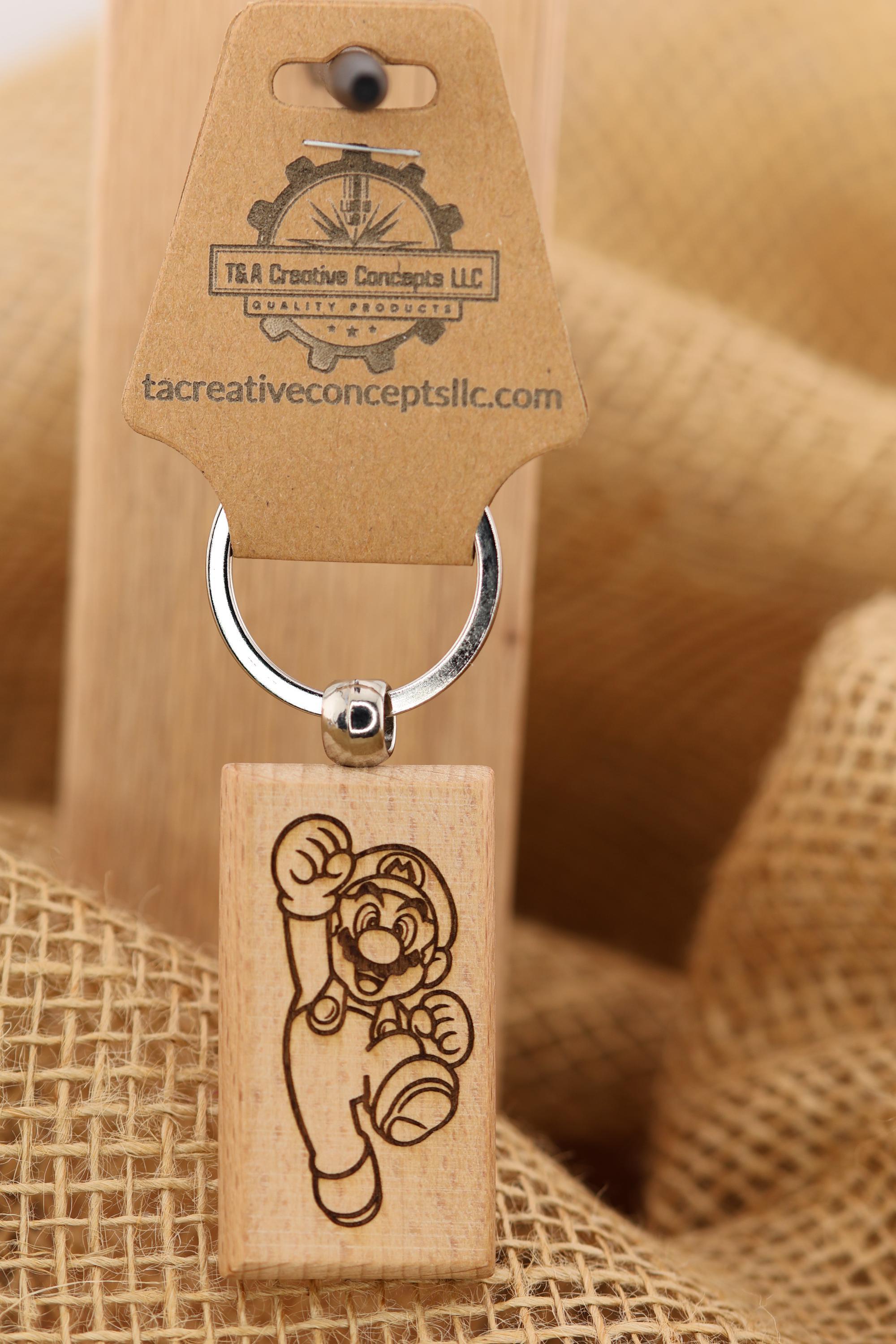 Laser engraved hardwood Mario keychain / bag charm: NES super mario bros gamer gift