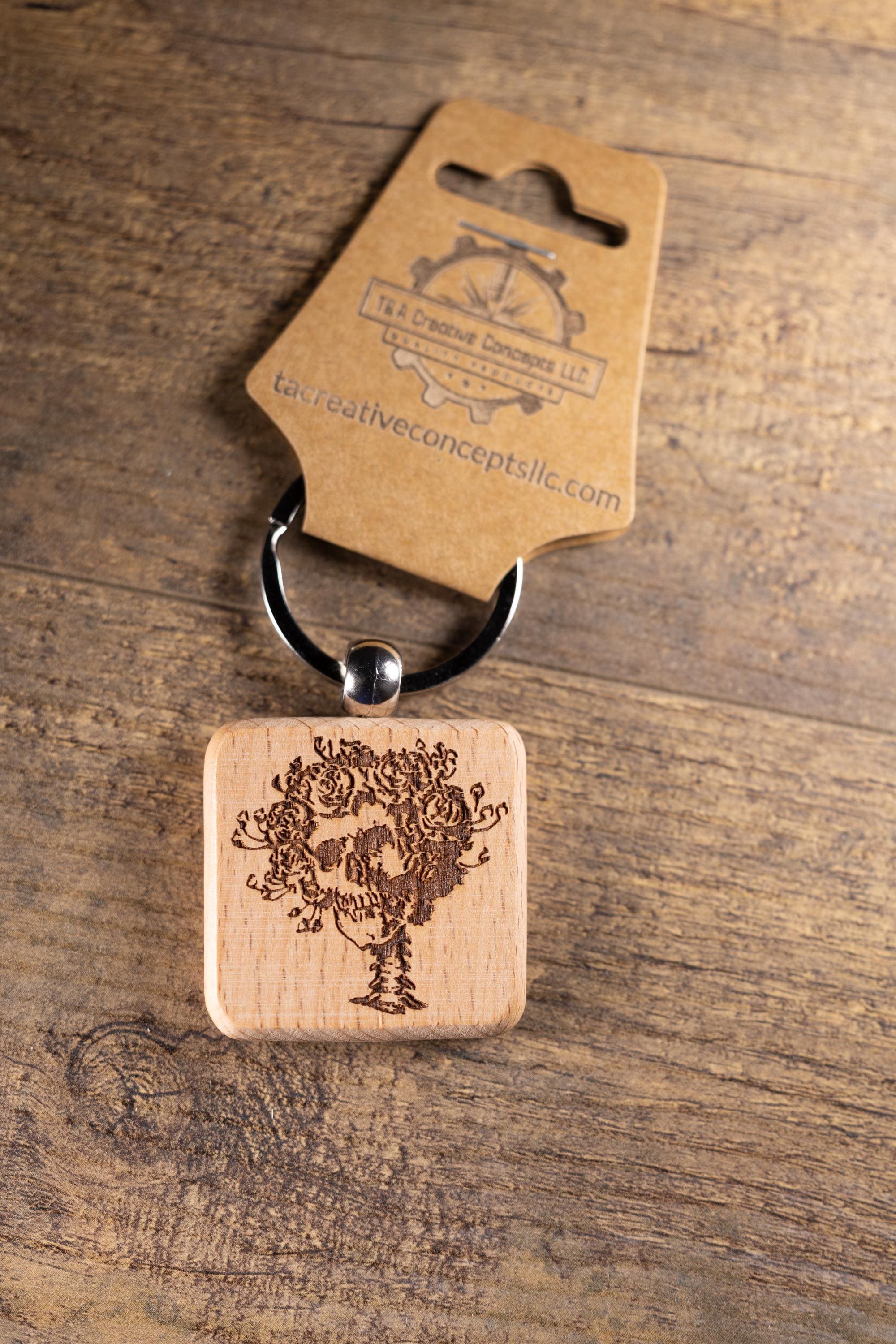 Grateful Dead Bertha keychain / bag charm – double-sided laser engraved wood with stainless steel keyring, band fan gift