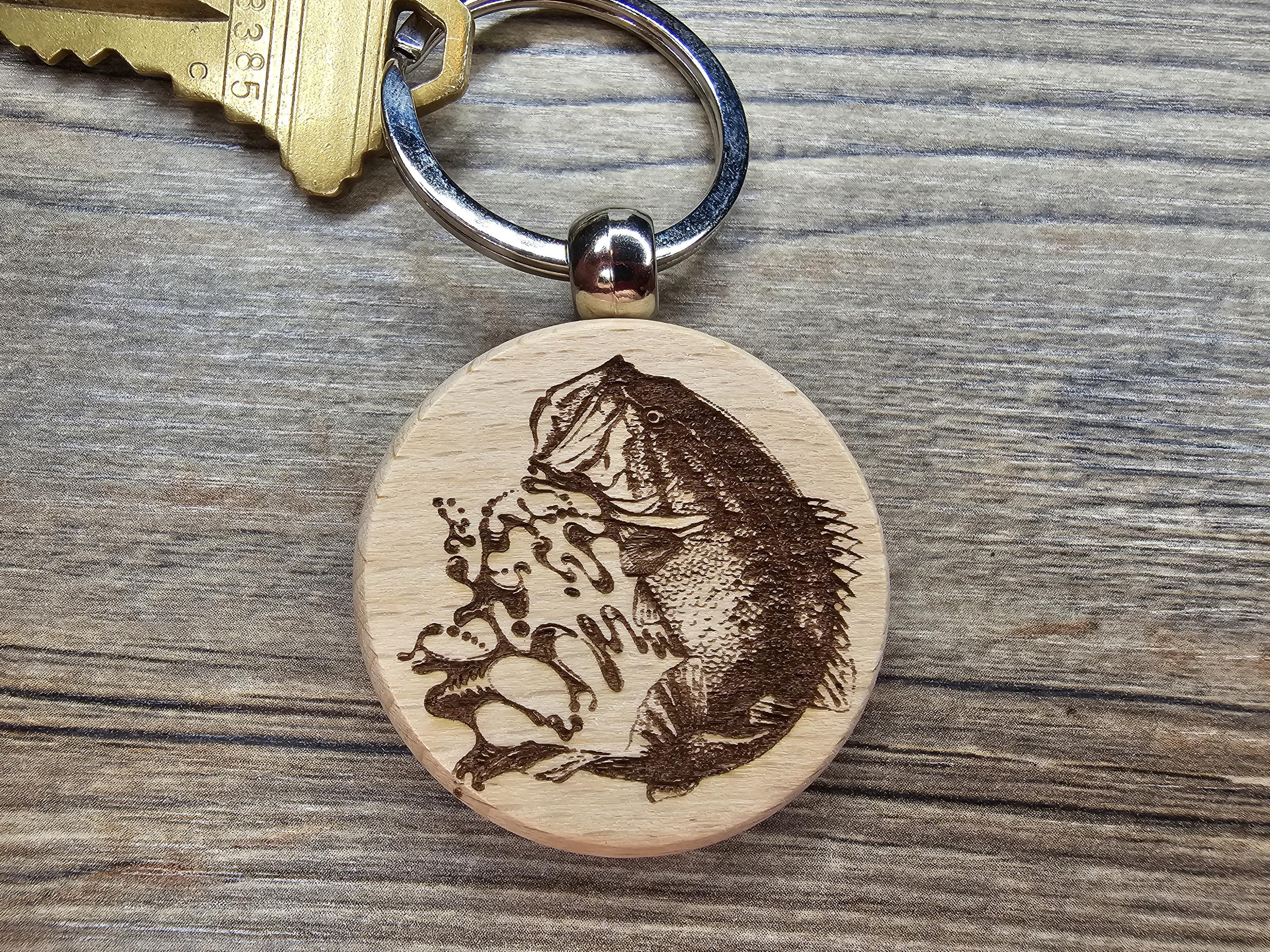 Laser engraved Largemouth Bass keychain / bag charm: hardwood fisherman gift