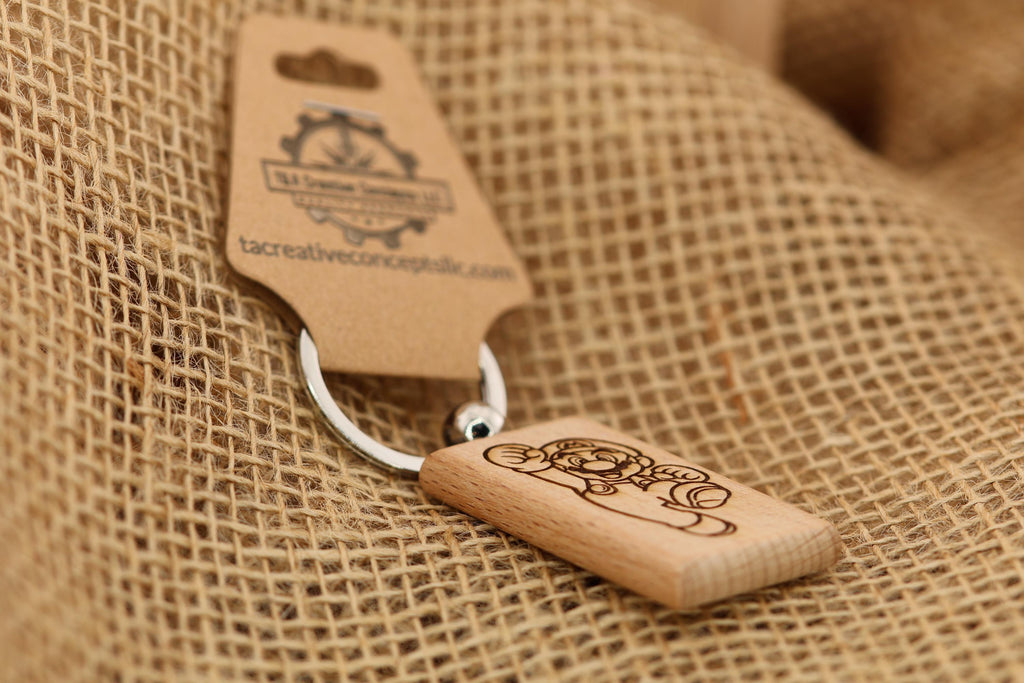 Laser engraved hardwood Mario keychain / bag charm: NES super mario bros gamer gift
