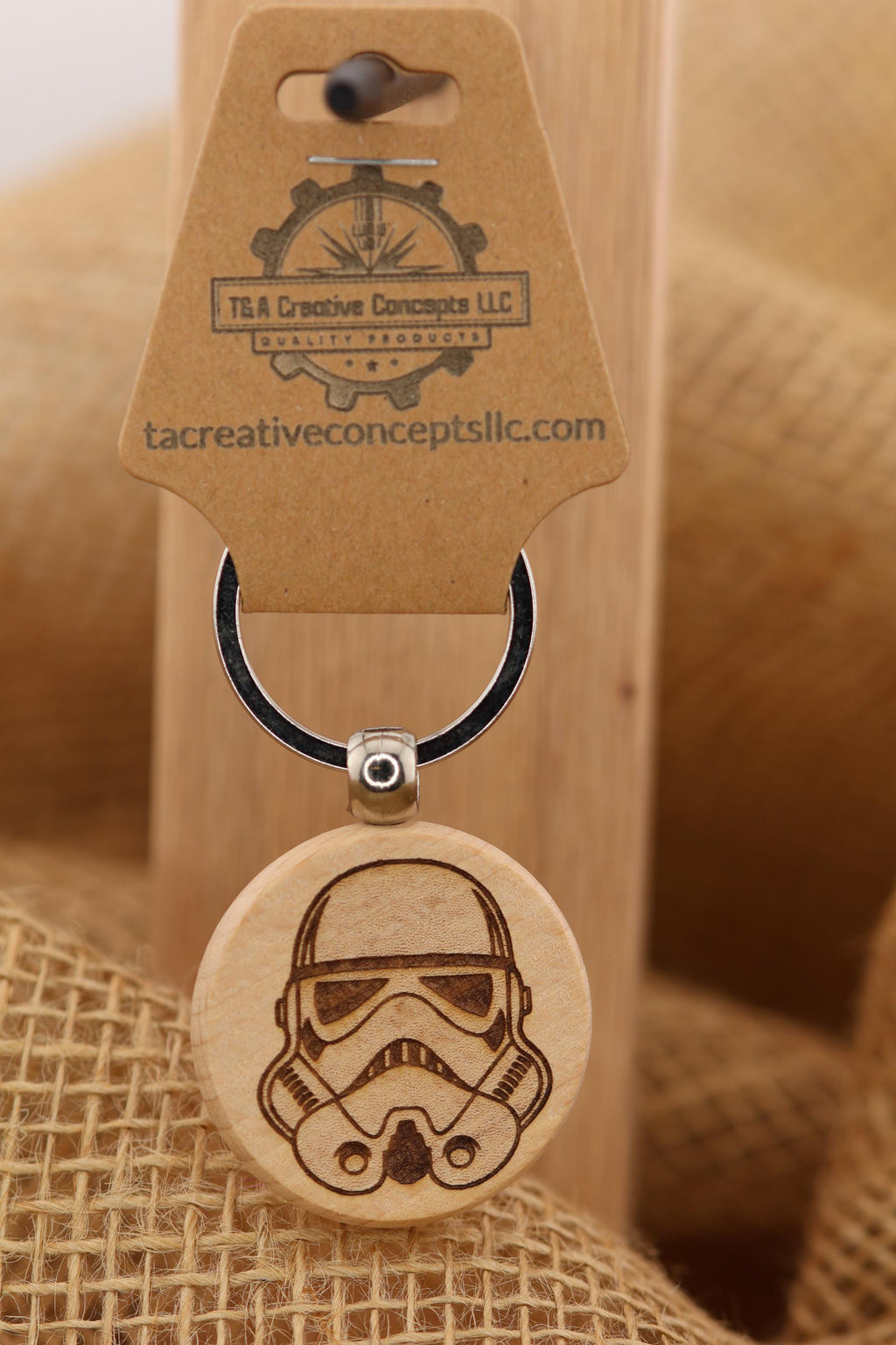 Laser engraved Stormtrooper helmet keychain / bag charm: hardwood star wars fan gift