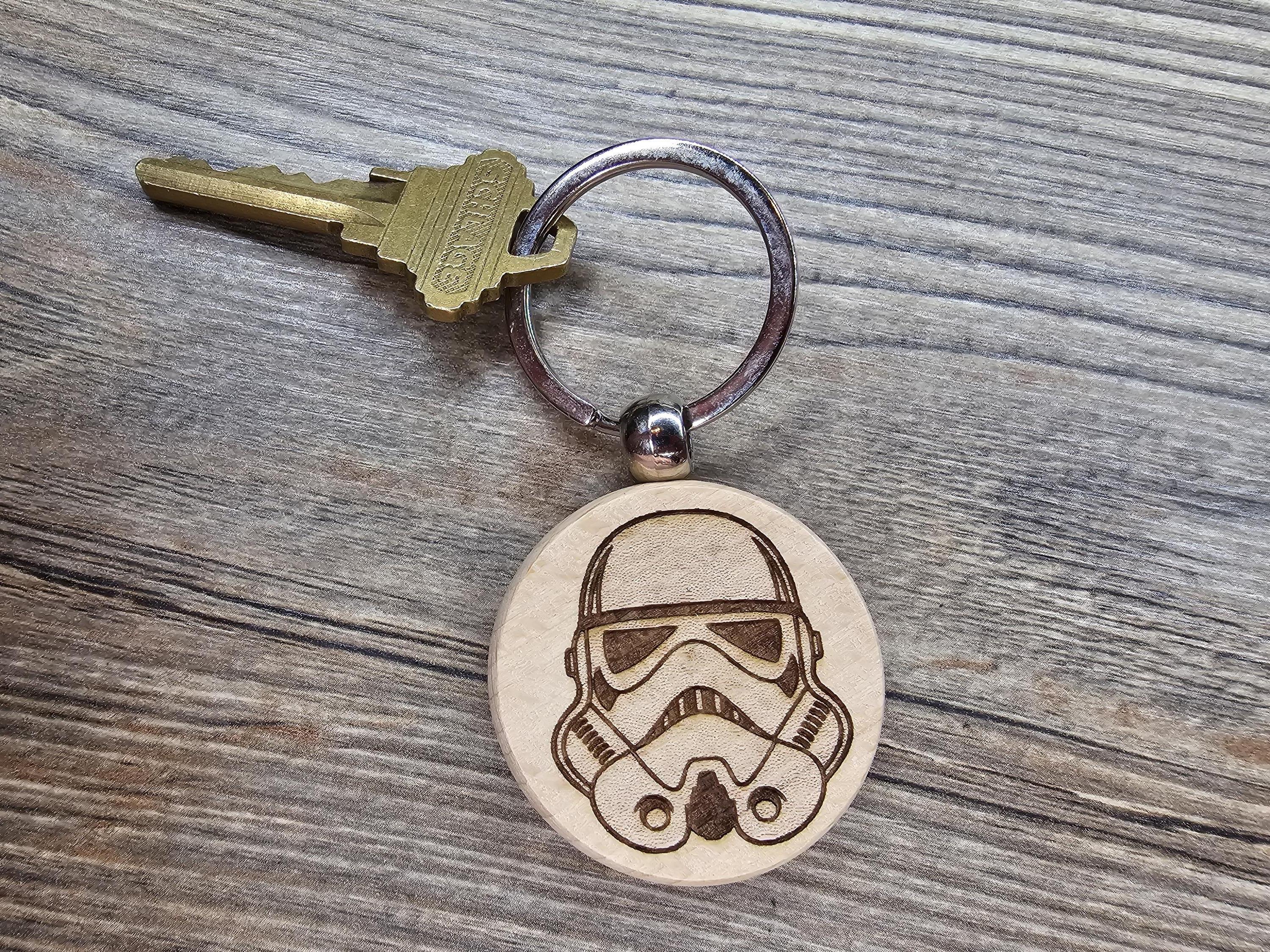 Laser engraved Stormtrooper helmet keychain / bag charm: hardwood star wars fan gift