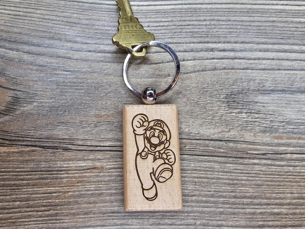 Laser engraved hardwood Mario keychain / bag charm: NES super mario bros gamer gift
